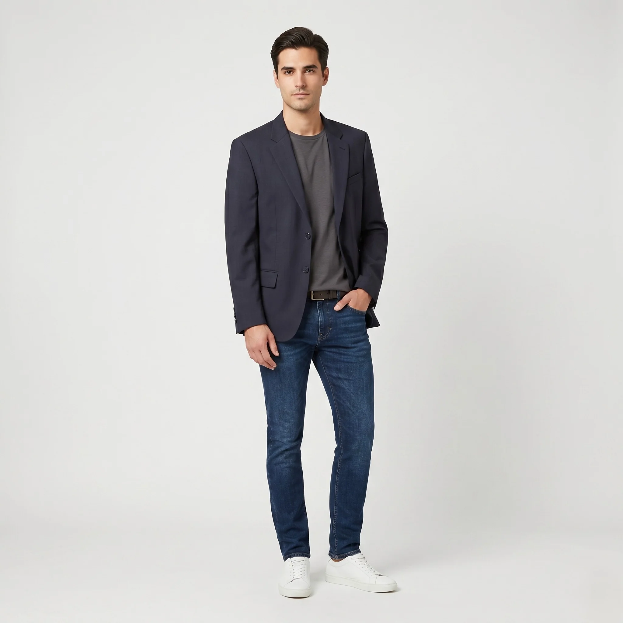 COS Men 50 40 Blazer Navy Striped Wool Vanalba Super 100 Single Breasted Jacket