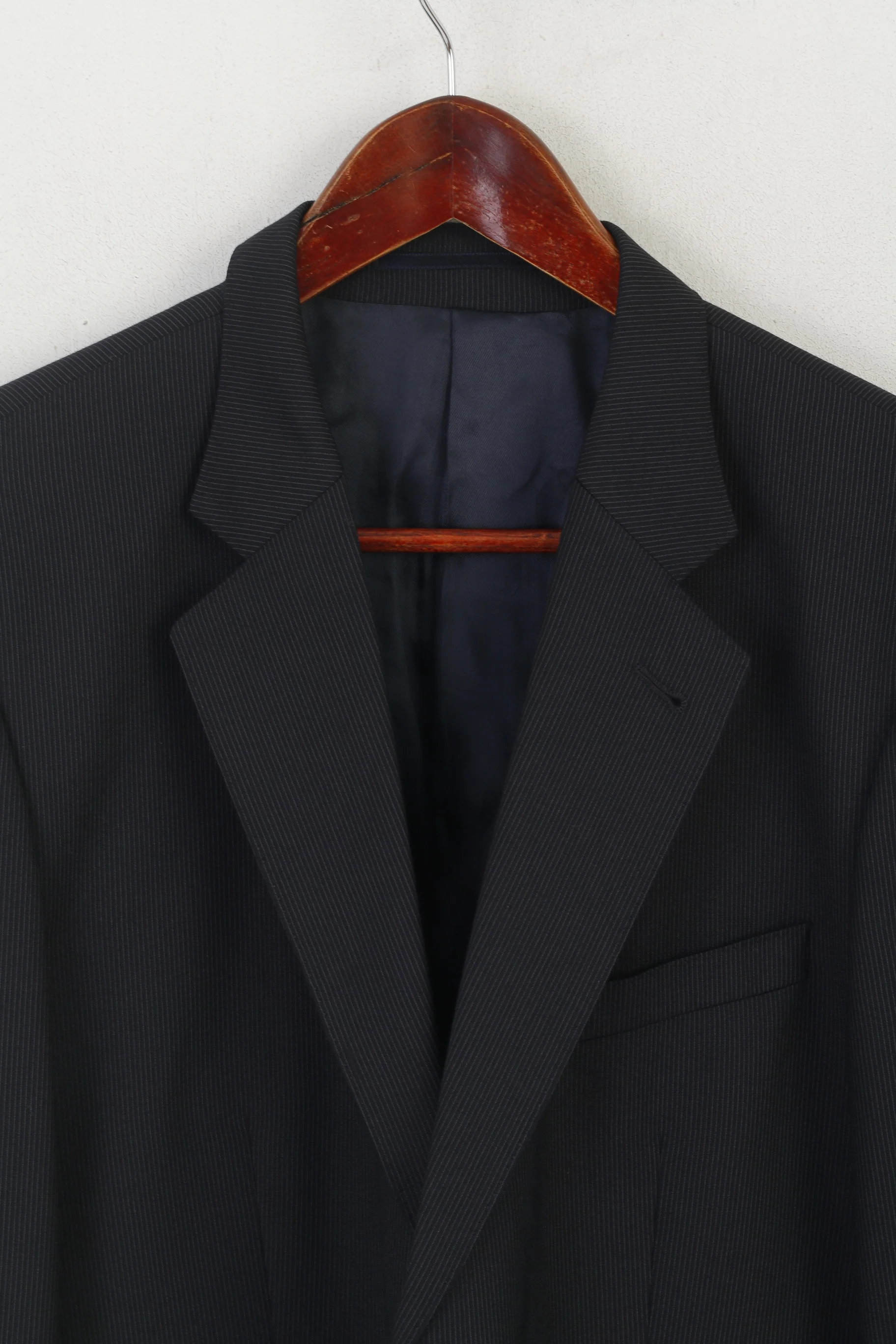 COS Men 50 40 Blazer Navy Striped Wool Vanalba Super 100 Single Breasted Jacket - Image 3