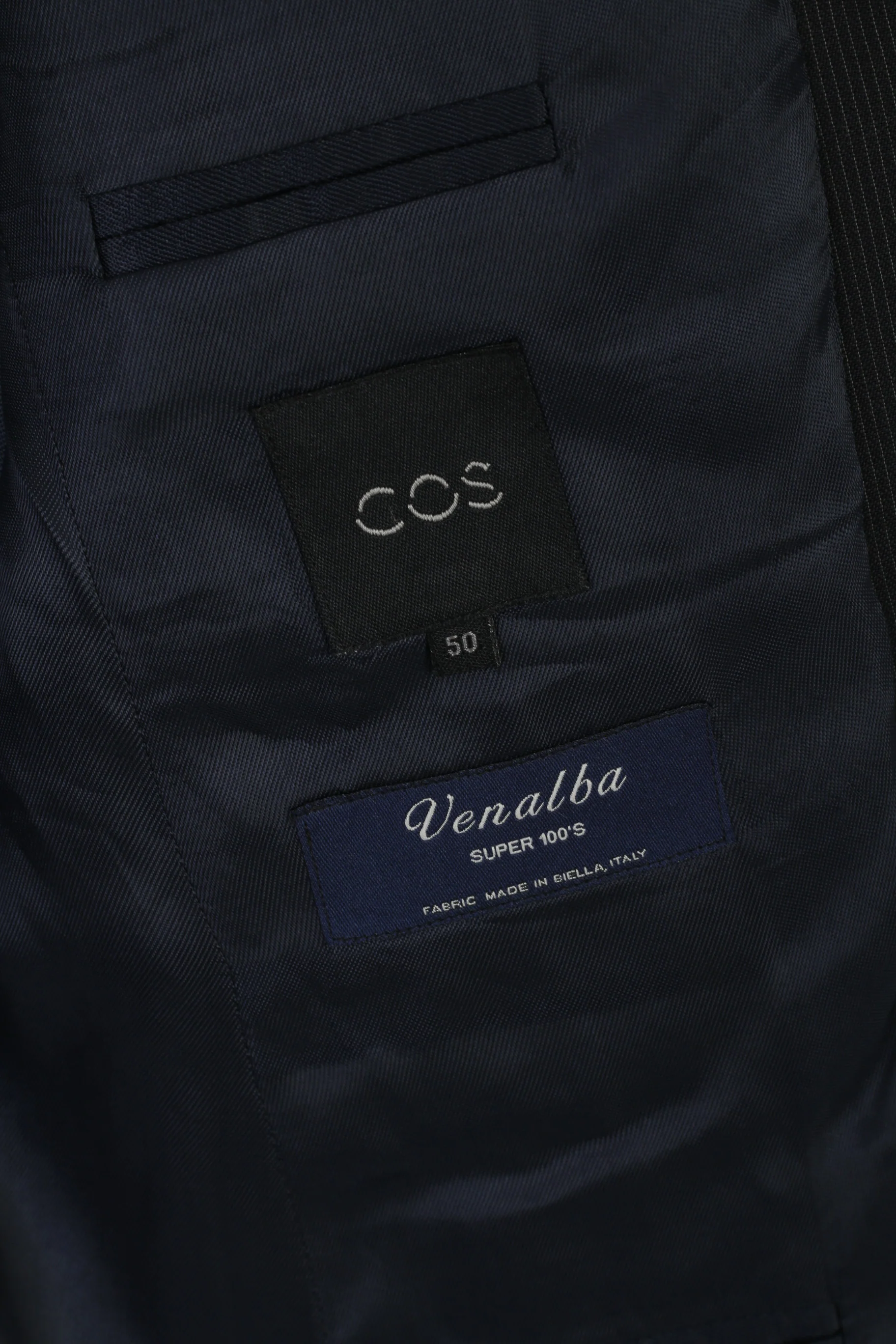 COS Men 50 40 Blazer Navy Striped Wool Vanalba Super 100 Single Breasted Jacket - Image 5