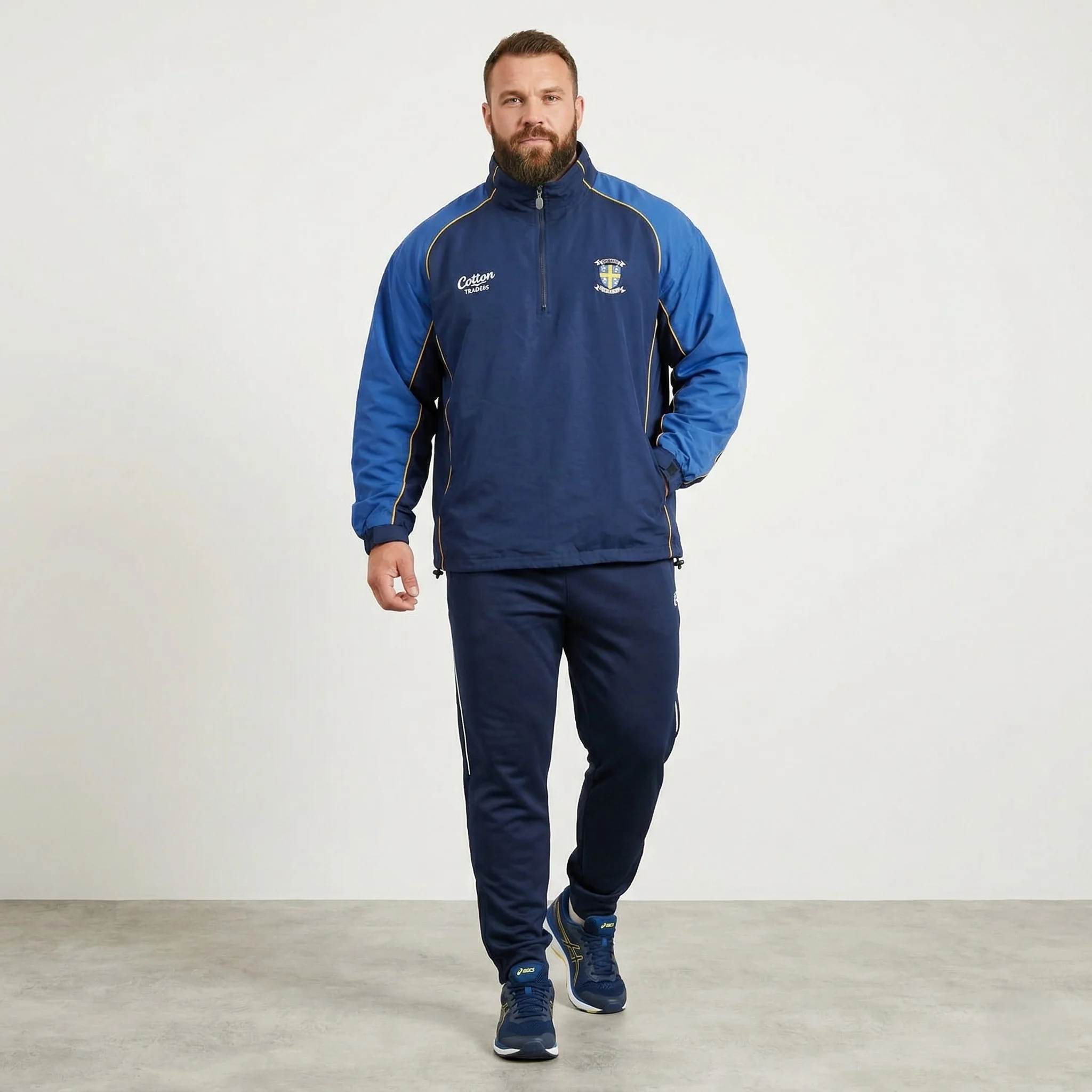 Cotton Traders Men XXL Pullover Jacket Navy Durham Cricket Vintage Hidden Hood Top