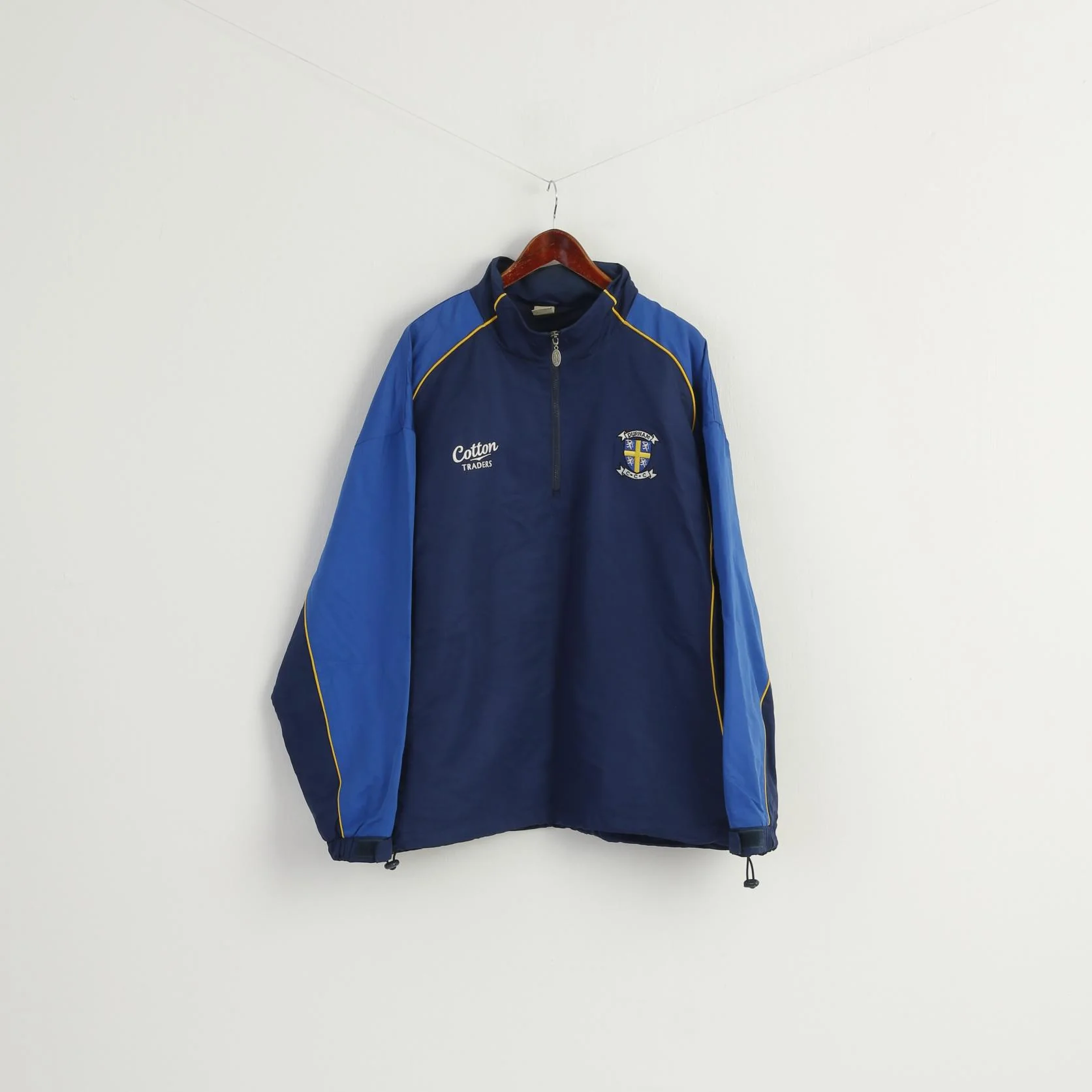 Cotton Traders Men XXL Pullover Jacket Navy Durham Cricket Vintage Hidden Hood Top - Image 2