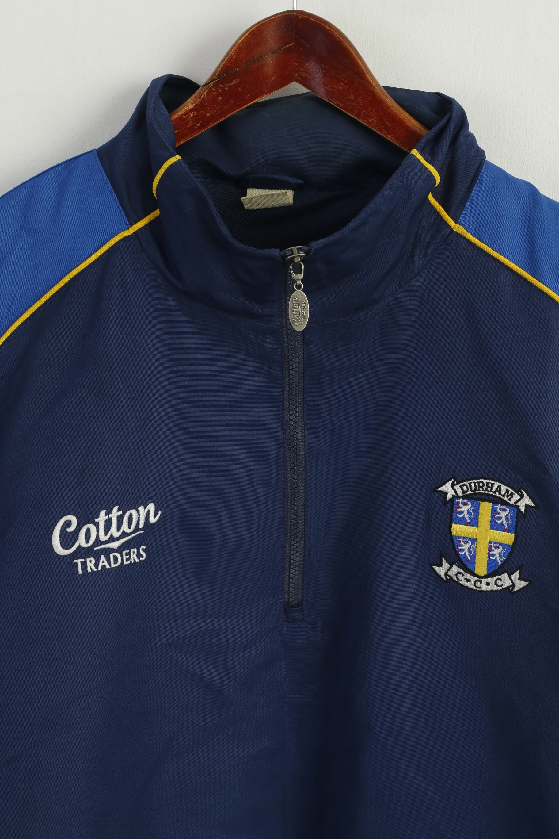 Cotton Traders Men XXL Pullover Jacket Navy Durham Cricket Vintage Hidden Hood Top - Image 3
