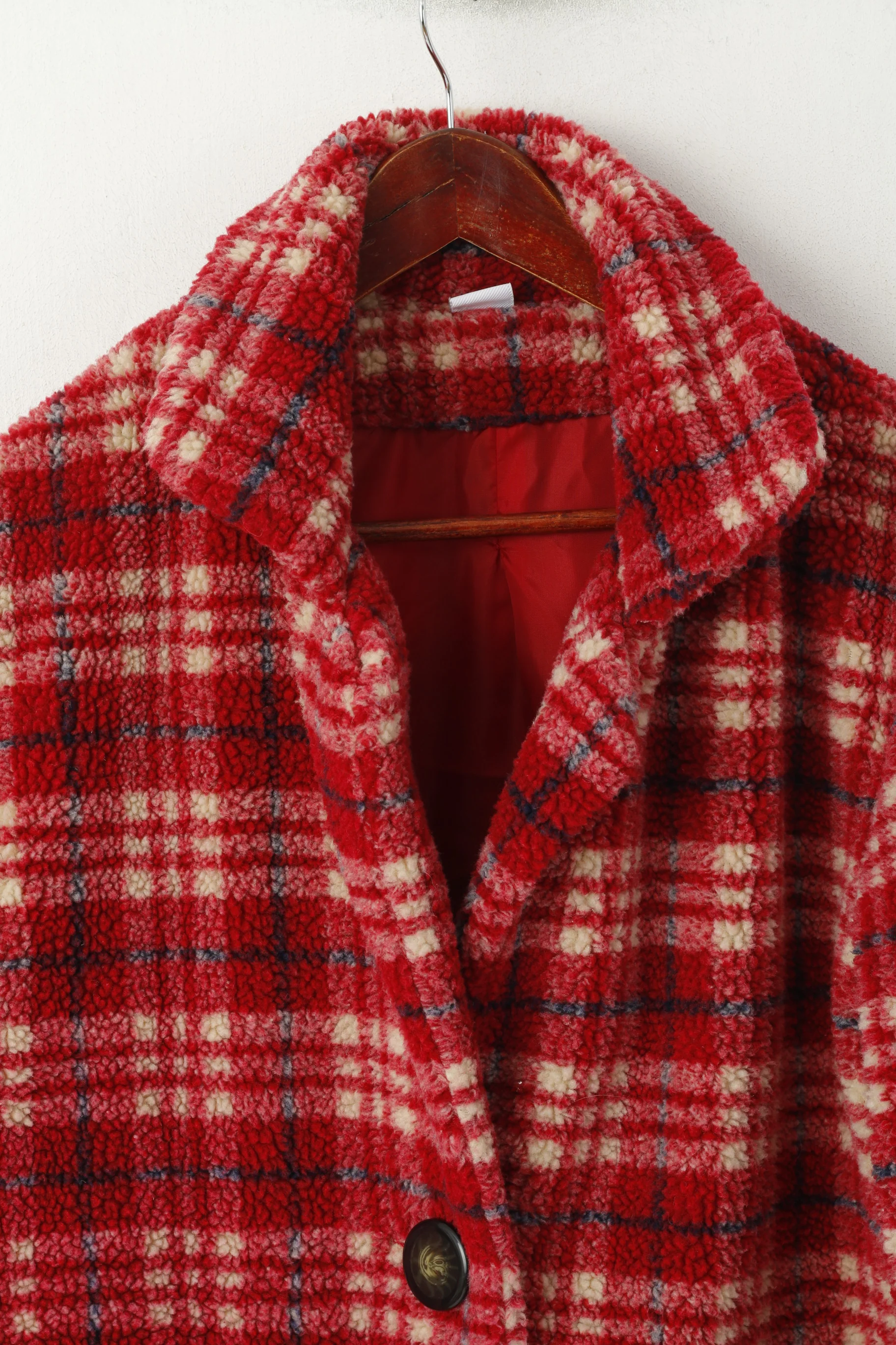 Cotton Traders Women 16 XL Coat Red Check Fleece Classic Buttoned Retro Top - Image 3