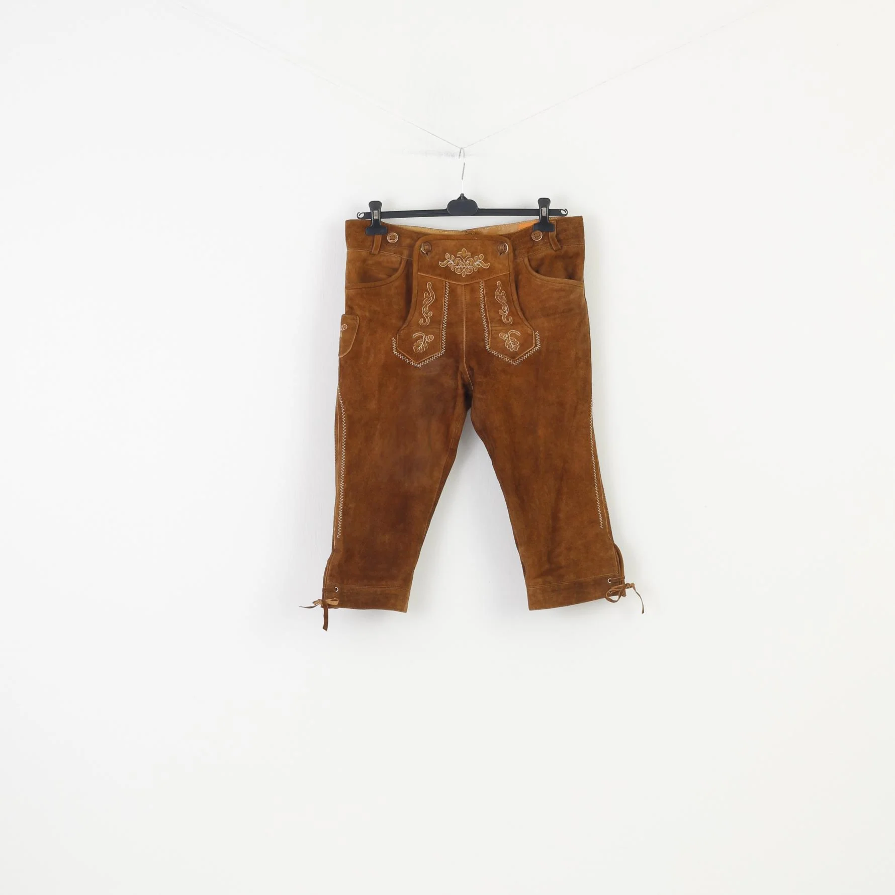 Country Maddox Men 48 Leather Trousers Brown Vintage Tyrol Austria Trachten Western Cowboy Traditional Emroidered Bottoms Pockets