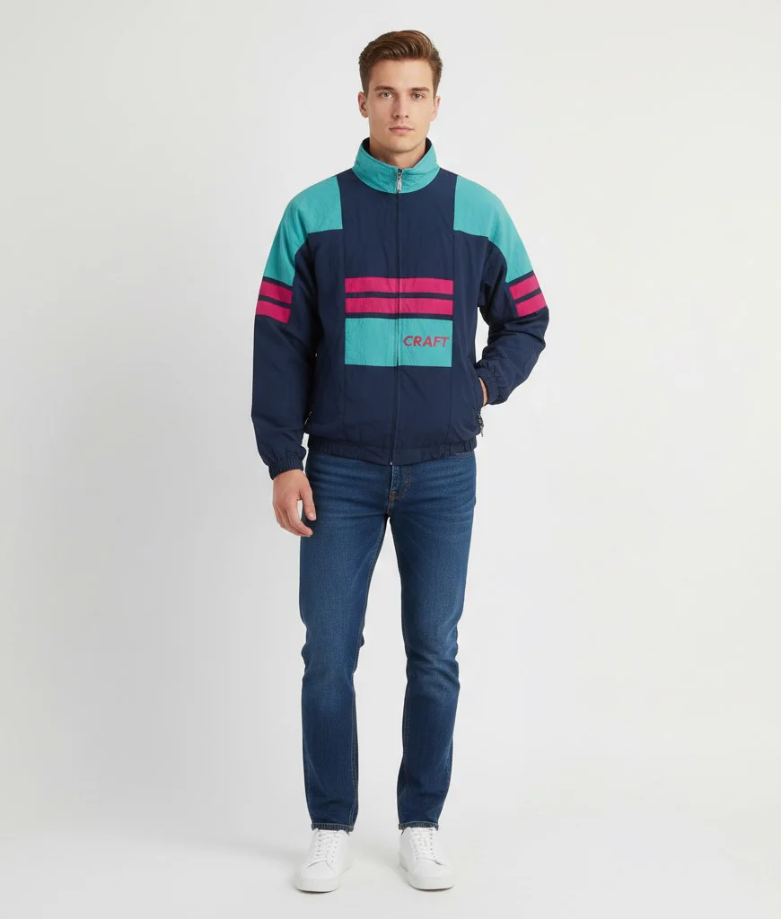 CRAFT Men L Jacket Navy Nylon Tactel Vintage Zip Up Sport Active Top