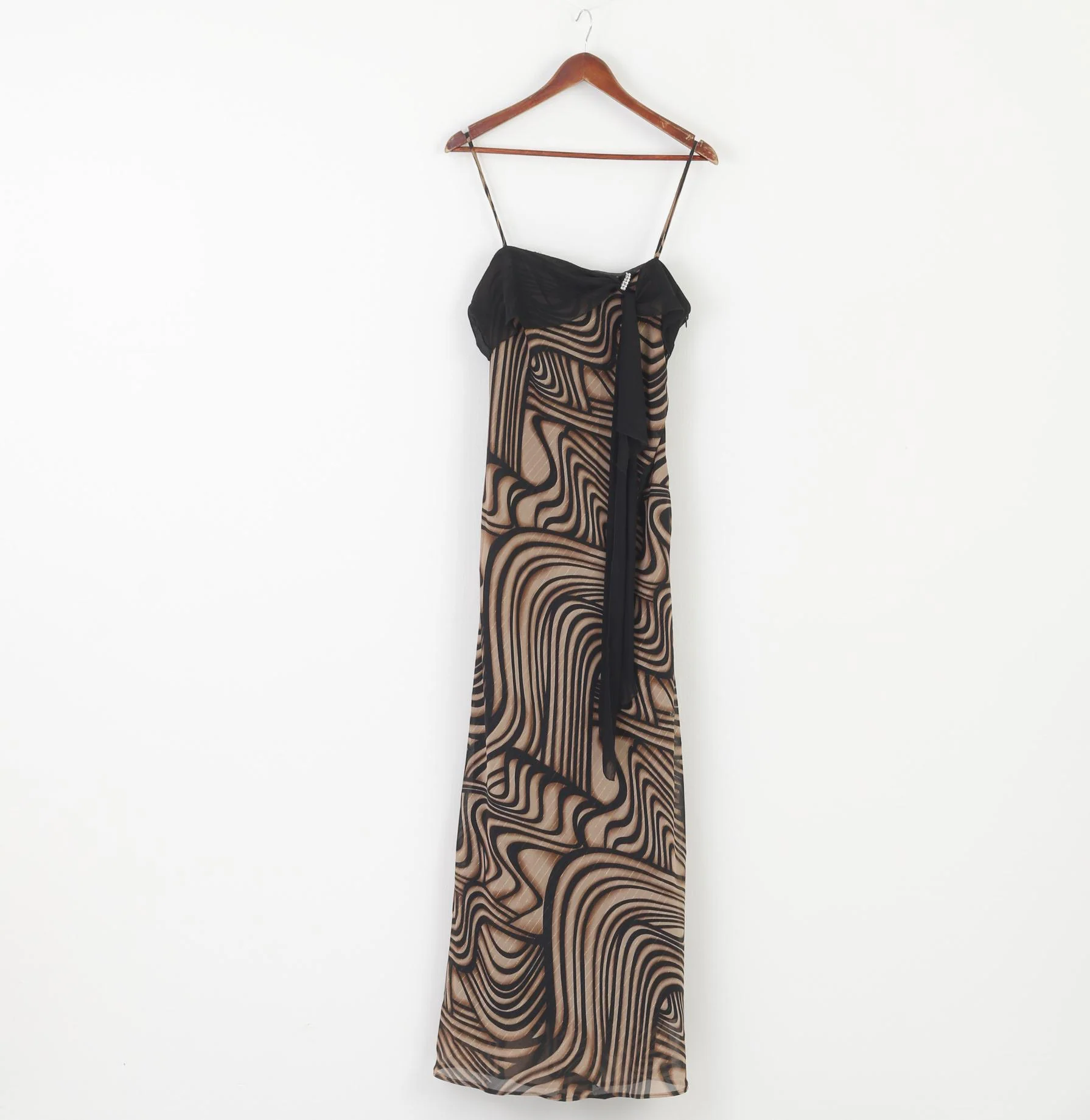 Creatif Paris Women 42 M Dress Brown Maxi Spaghetti Straps Gold Thread Elegant