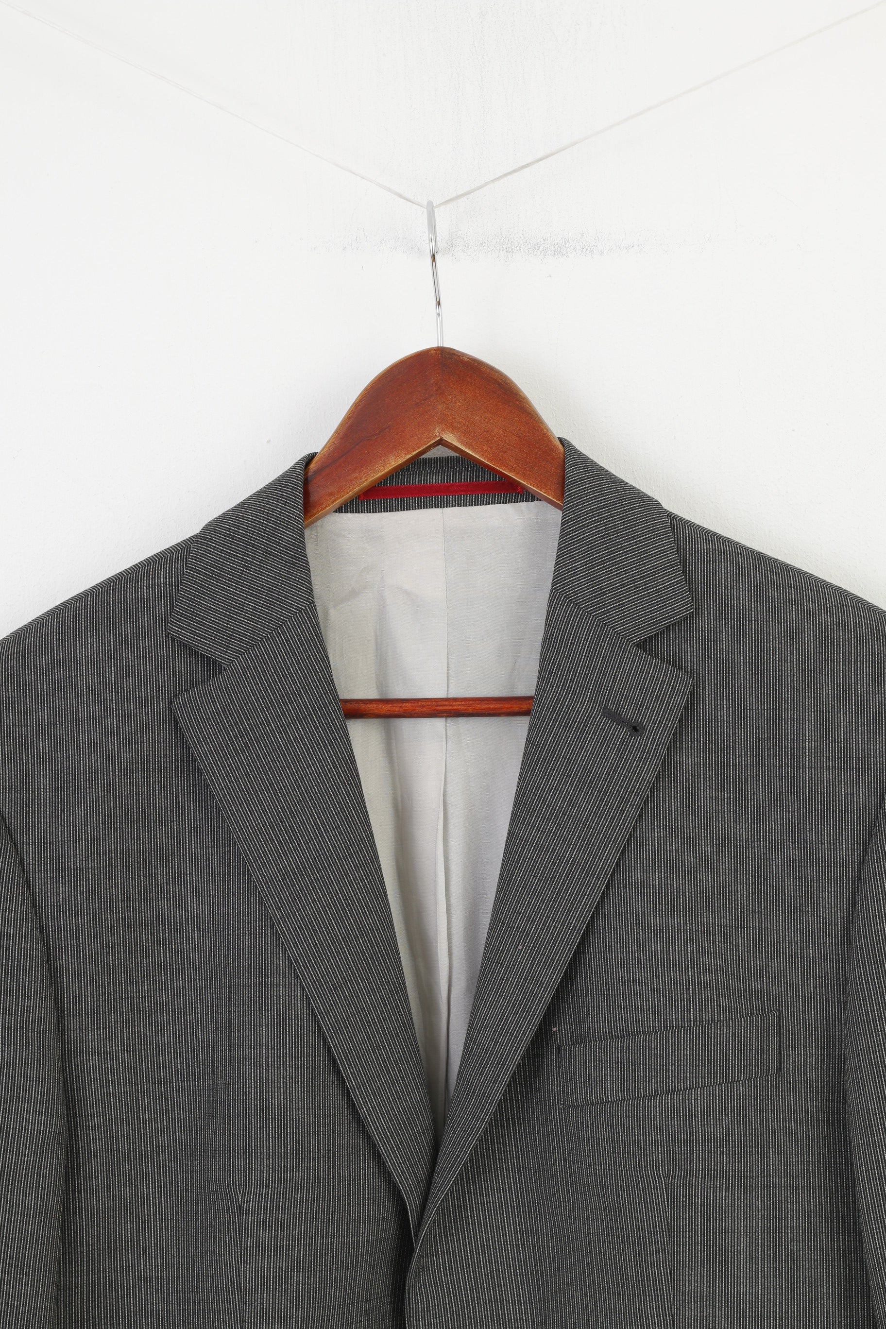 Crespolino Men 40 Blazer Gray Vintage Wool Loro Piana Super 110'S Striped Single Breasted Jacket - Image 2