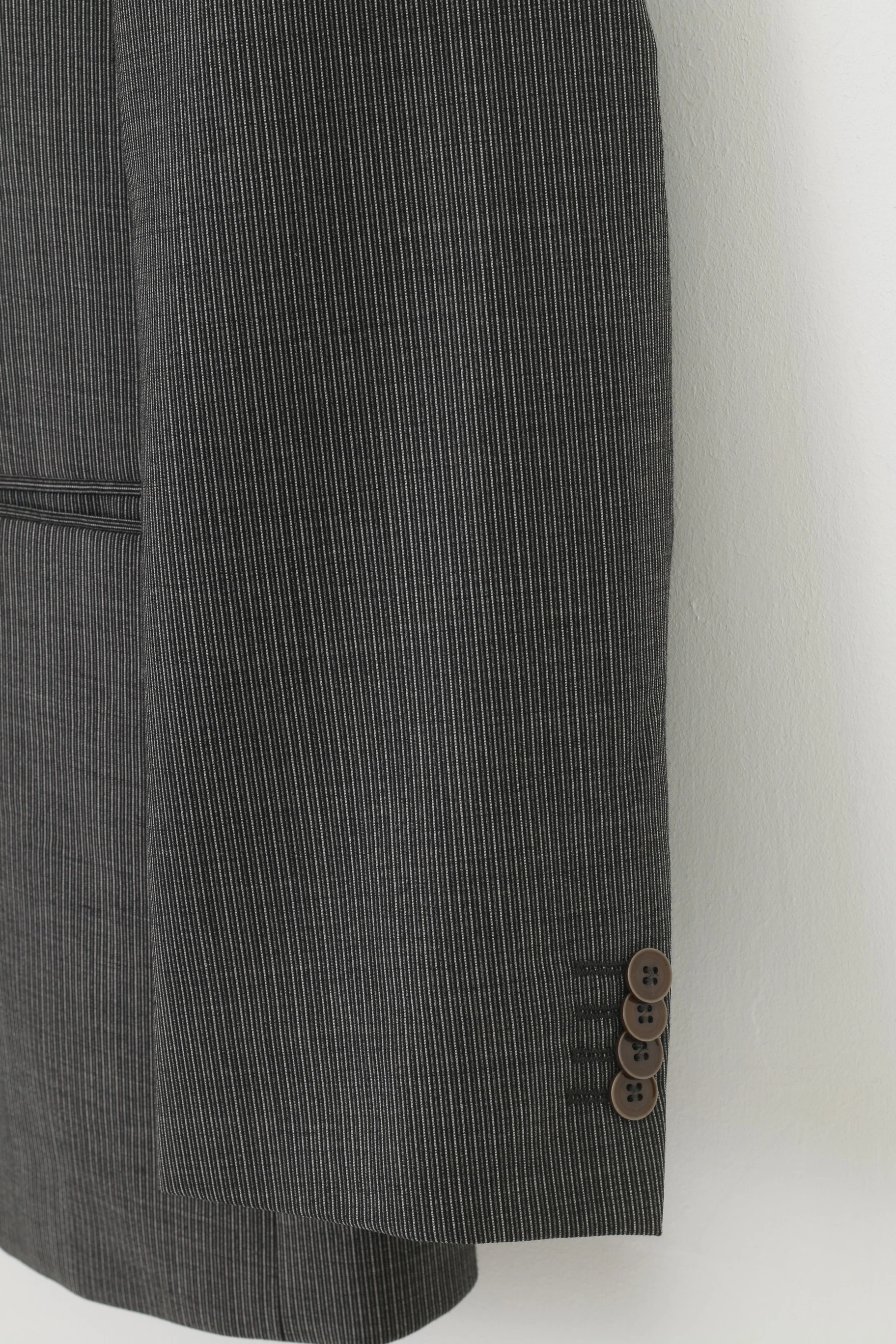 Crespolino Men 40 Blazer Gray Vintage Wool Loro Piana Super 110'S Striped Single Breasted Jacket - Image 3