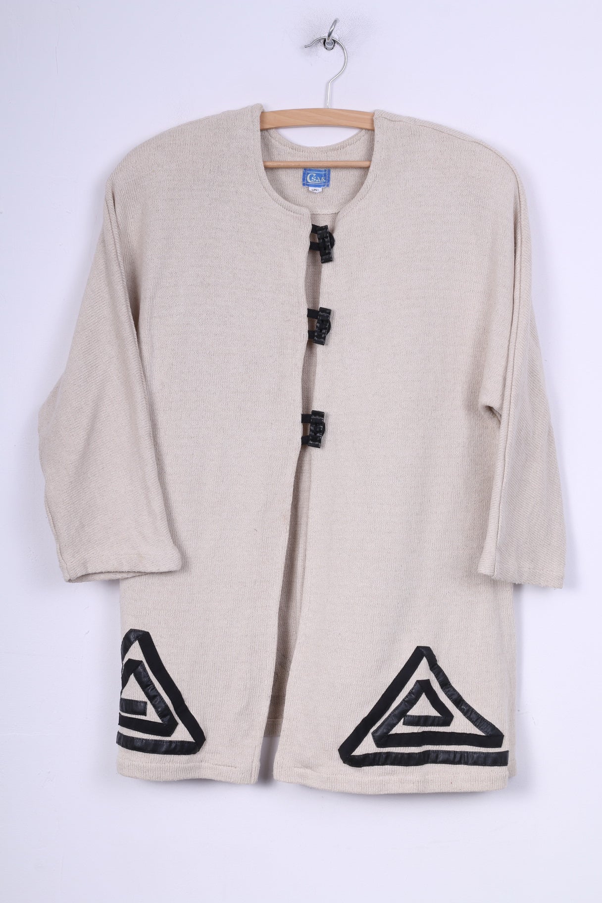 Csar Womens One Size Cardigan Beige Linen Jumper Button Front Shoulder Pads Vintage