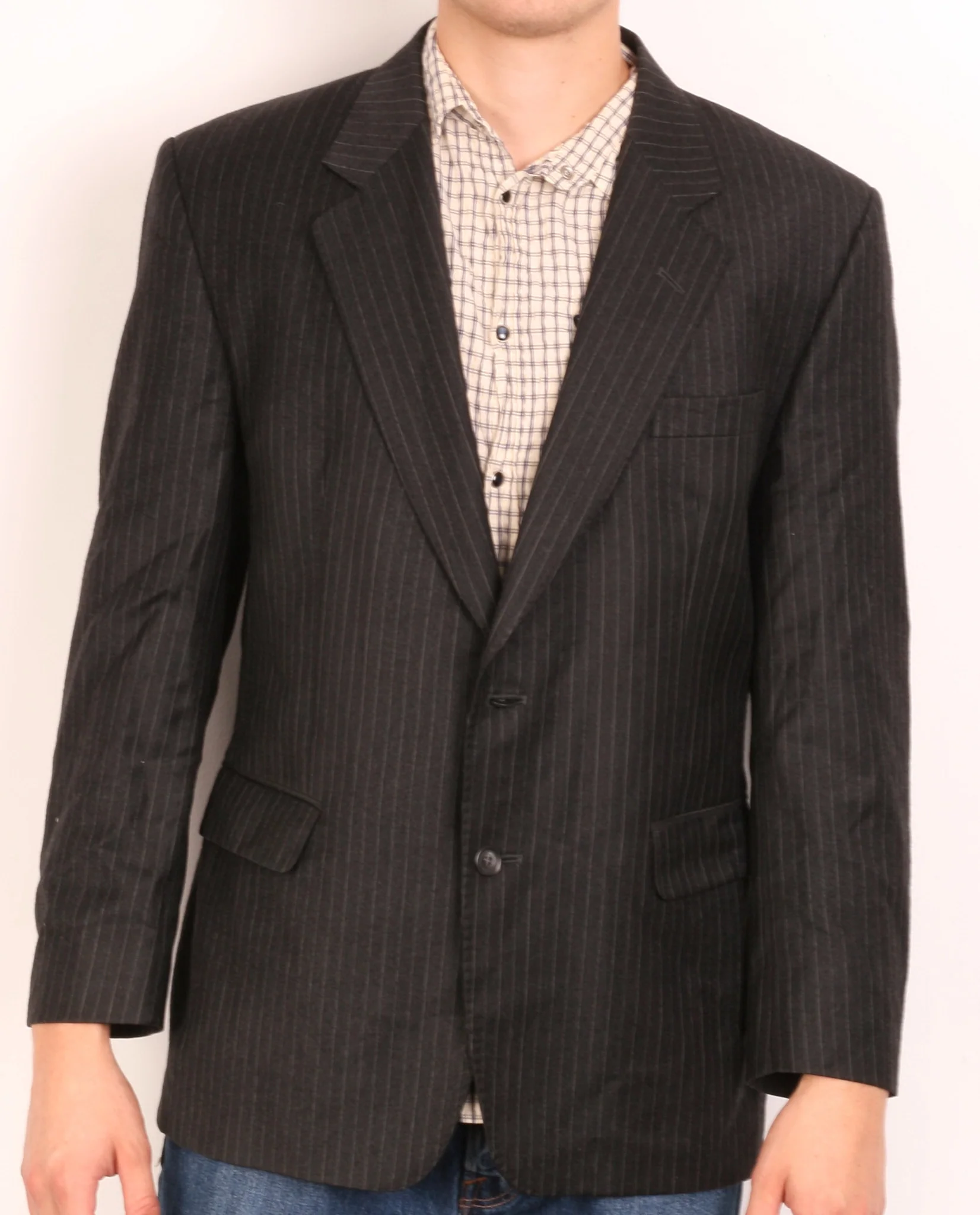 Daks Jermyn Street Mens 42 S Blazer Jacket Wool Striped Black - Image 2