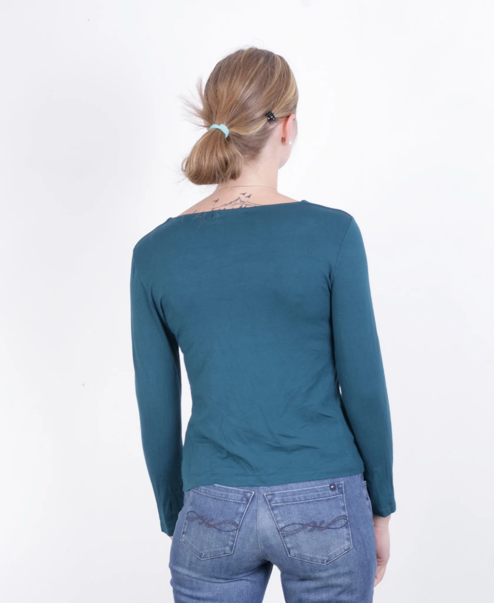 Daneva DNV Womens M Shirt V Neck Green Long Sleeve - Image 5
