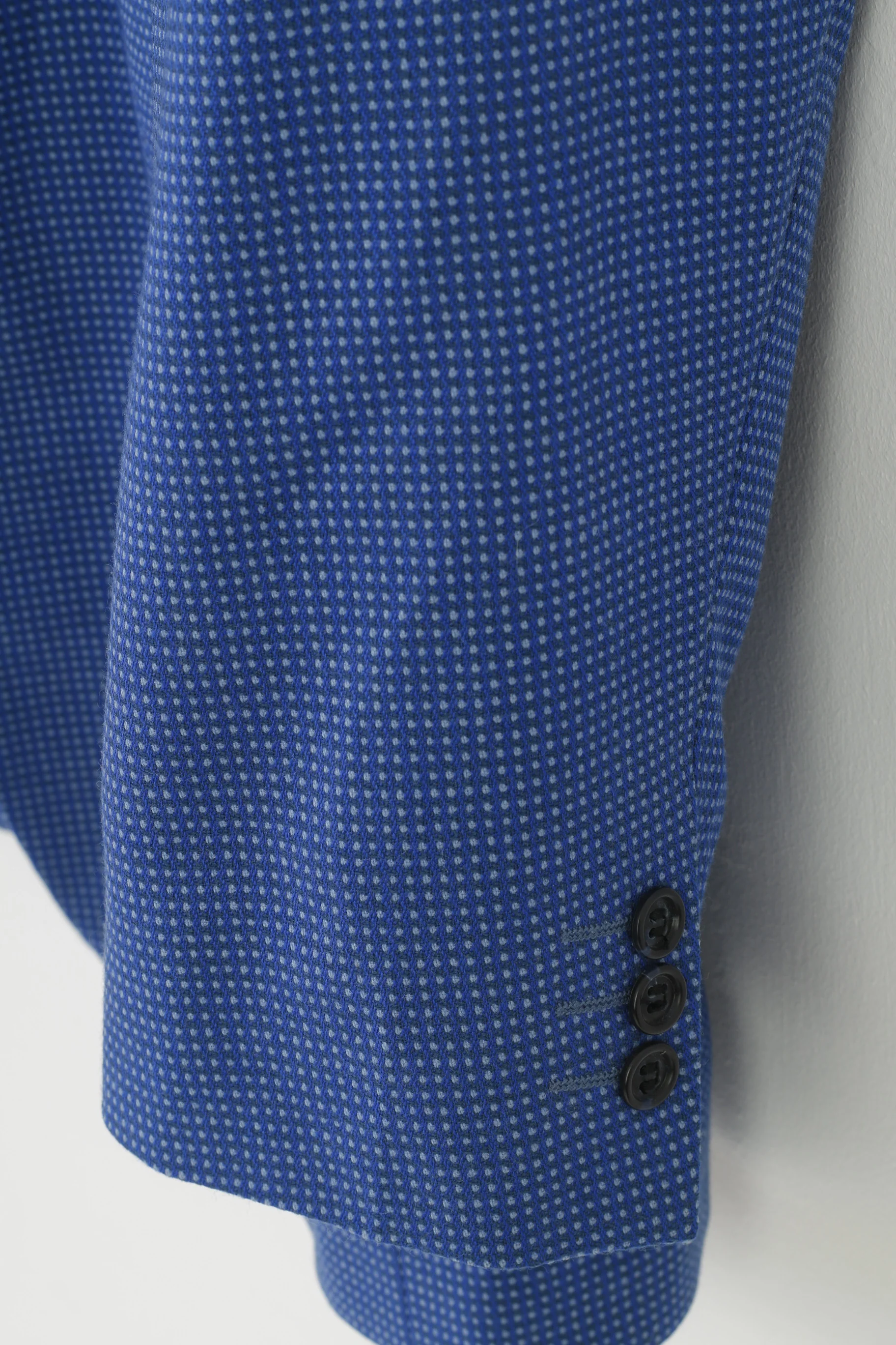 Desch Men 54 44 Blazer Blue Checkered Wool Collar Single Breasted Jacket Top - Image 3