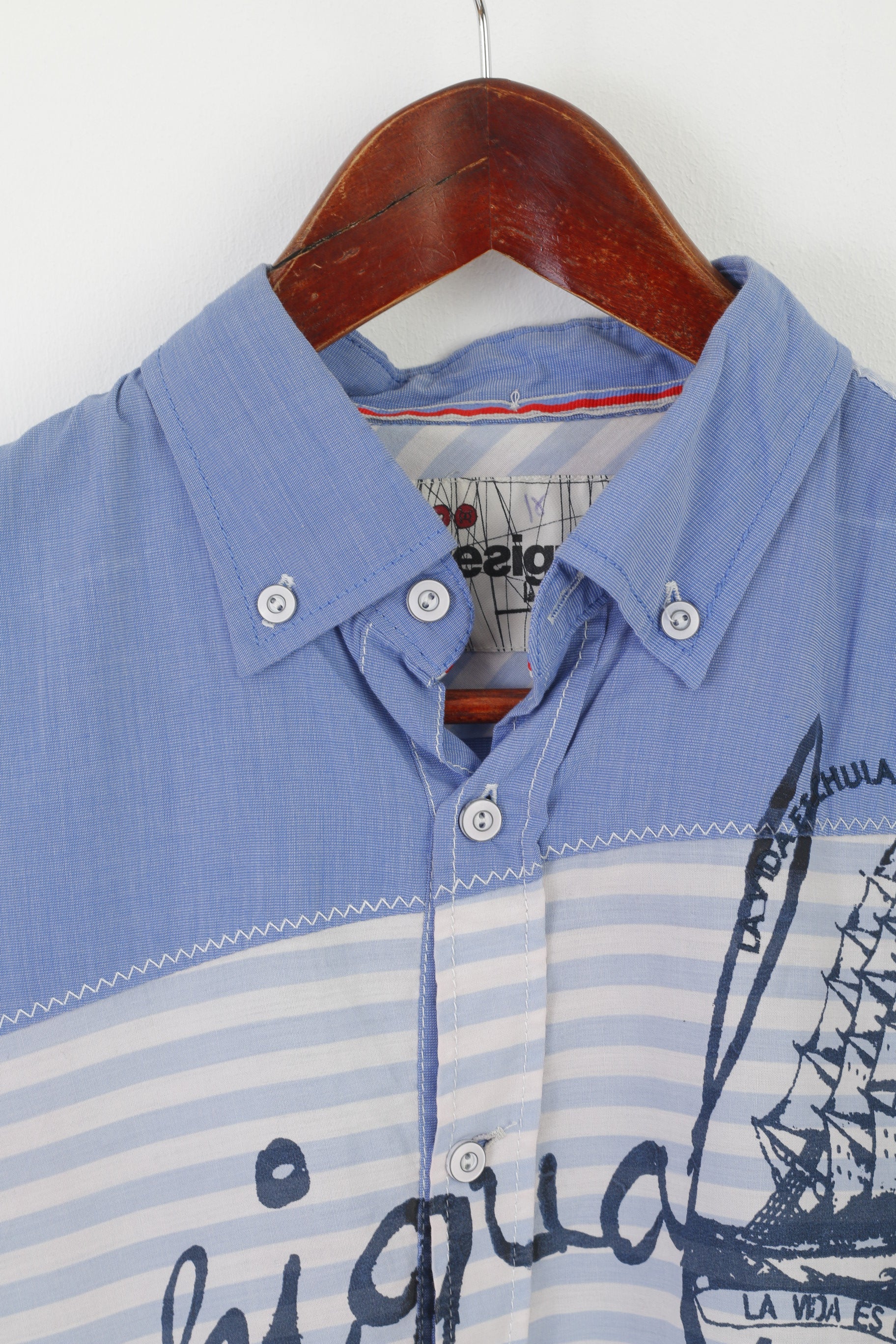 Desigual Men S Casual Shirt Blue Cotton Slim Fit Oceanic Skyline La Vida Es Chula Top - Image 2