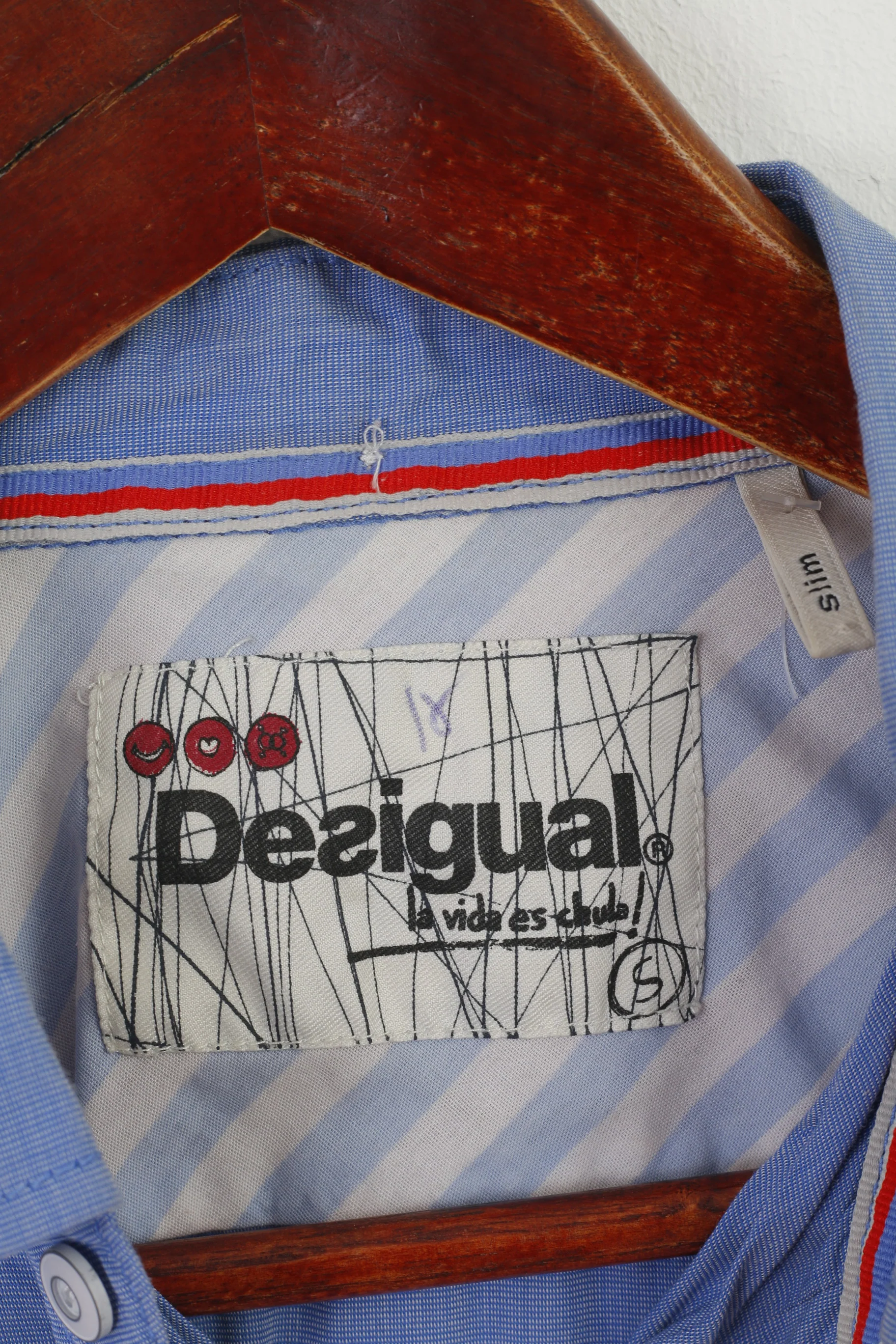 Desigual Men S Casual Shirt Blue Cotton Slim Fit Oceanic Skyline La Vida Es Chula Top - Image 4