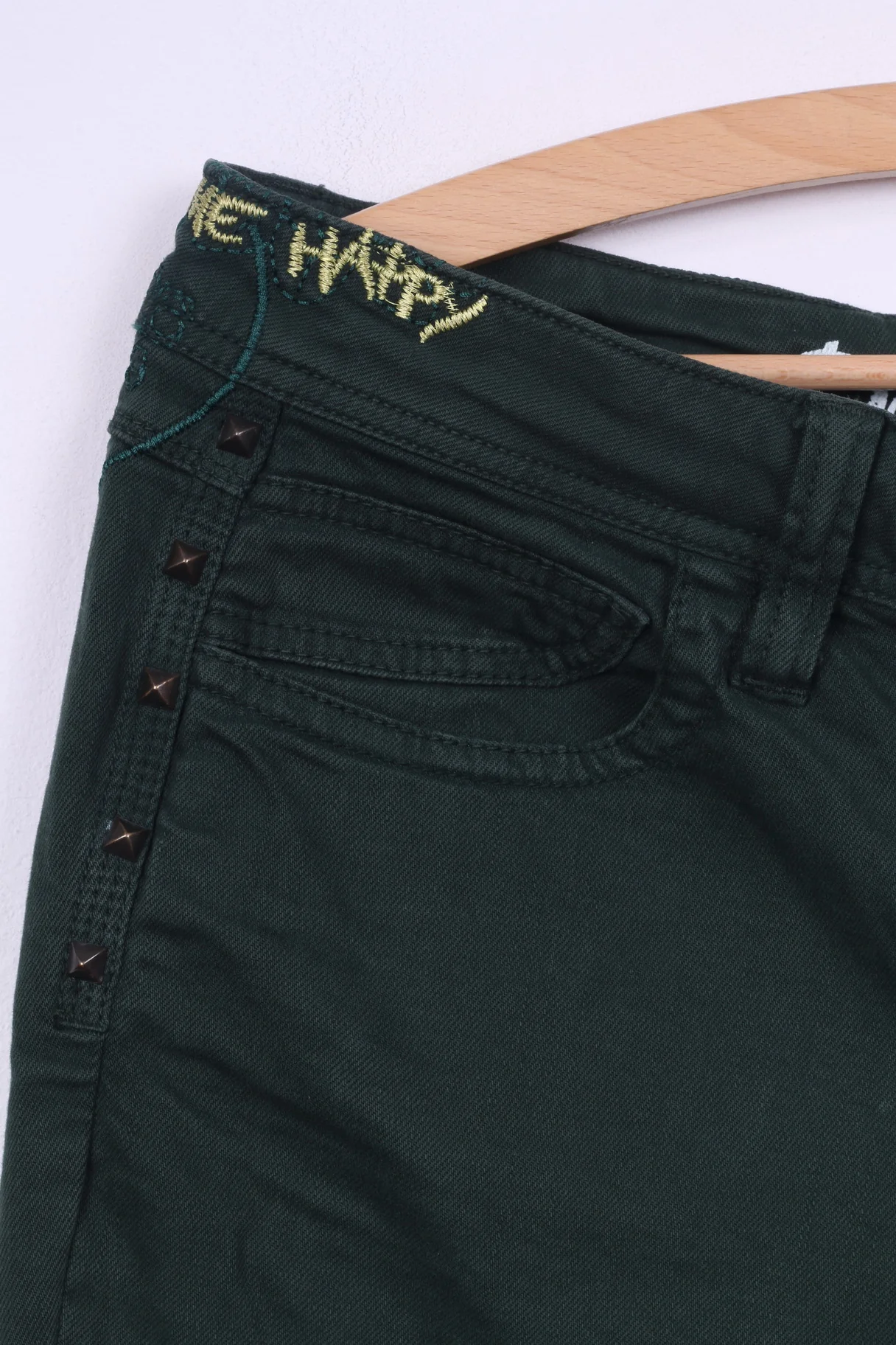 Desigual Rainbow Womens 30 Trousers Green Slim Fit Cotton The Fun - Image 2