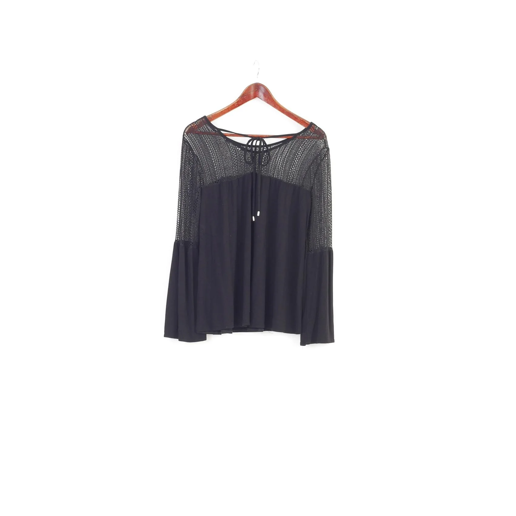 Desigual Woman L Shirt Black Long Sleeve Lace Boho Wide Sleeves Top - Image 7