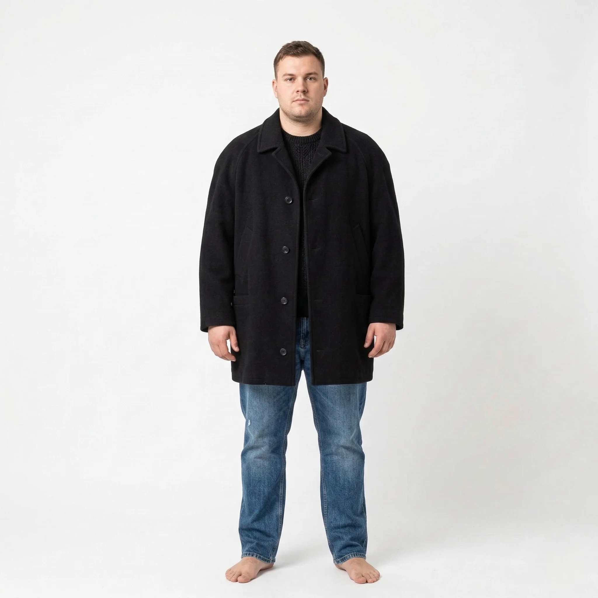 Di Caprio Men 48 XL Coat Black Wool Cashmere Blend Single Breasted Vintage Top