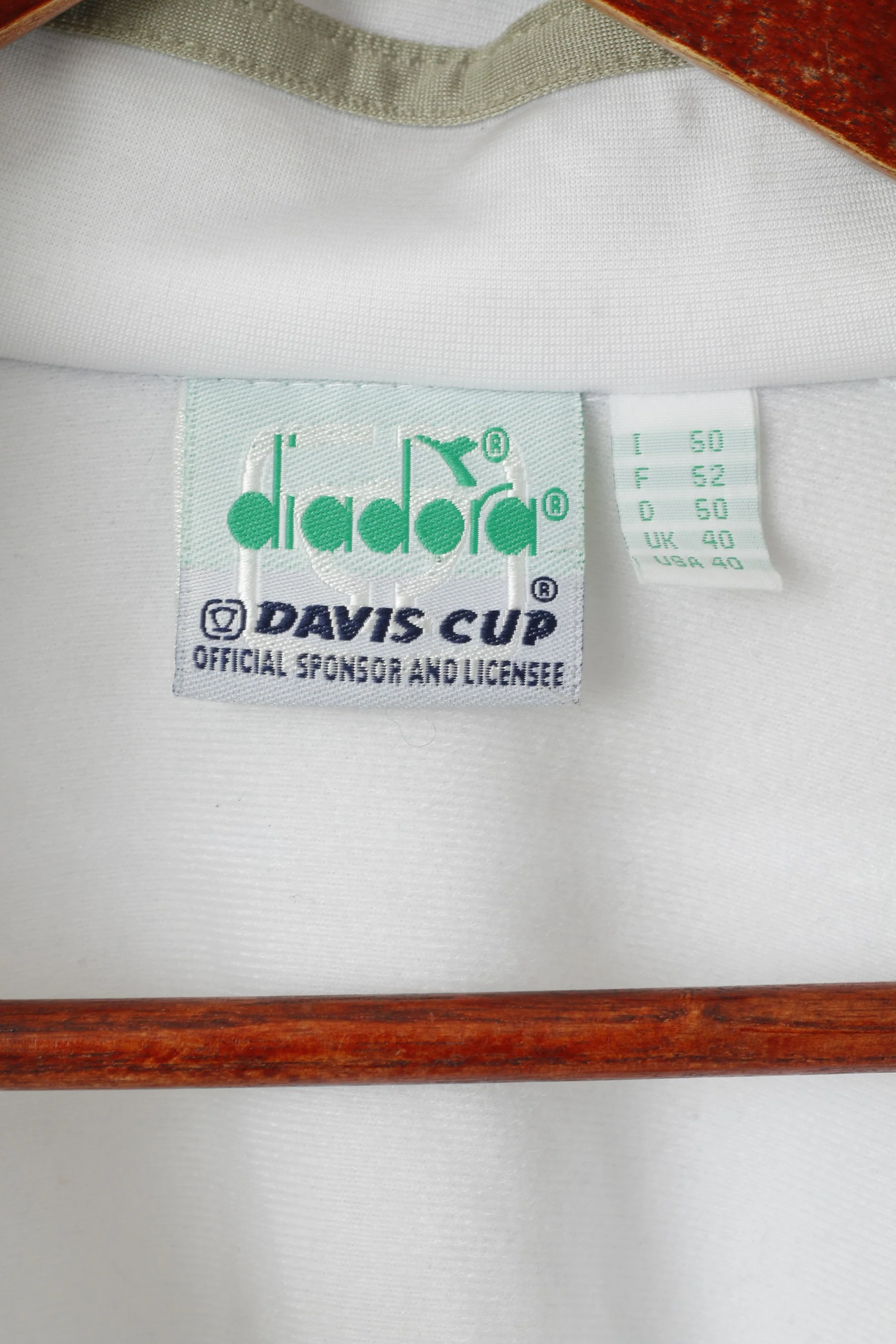 Diadora Davis Cup Men 40 50 L Sweatshirt White Vintage Tennis Snap Sleeve Track Top - Image 5