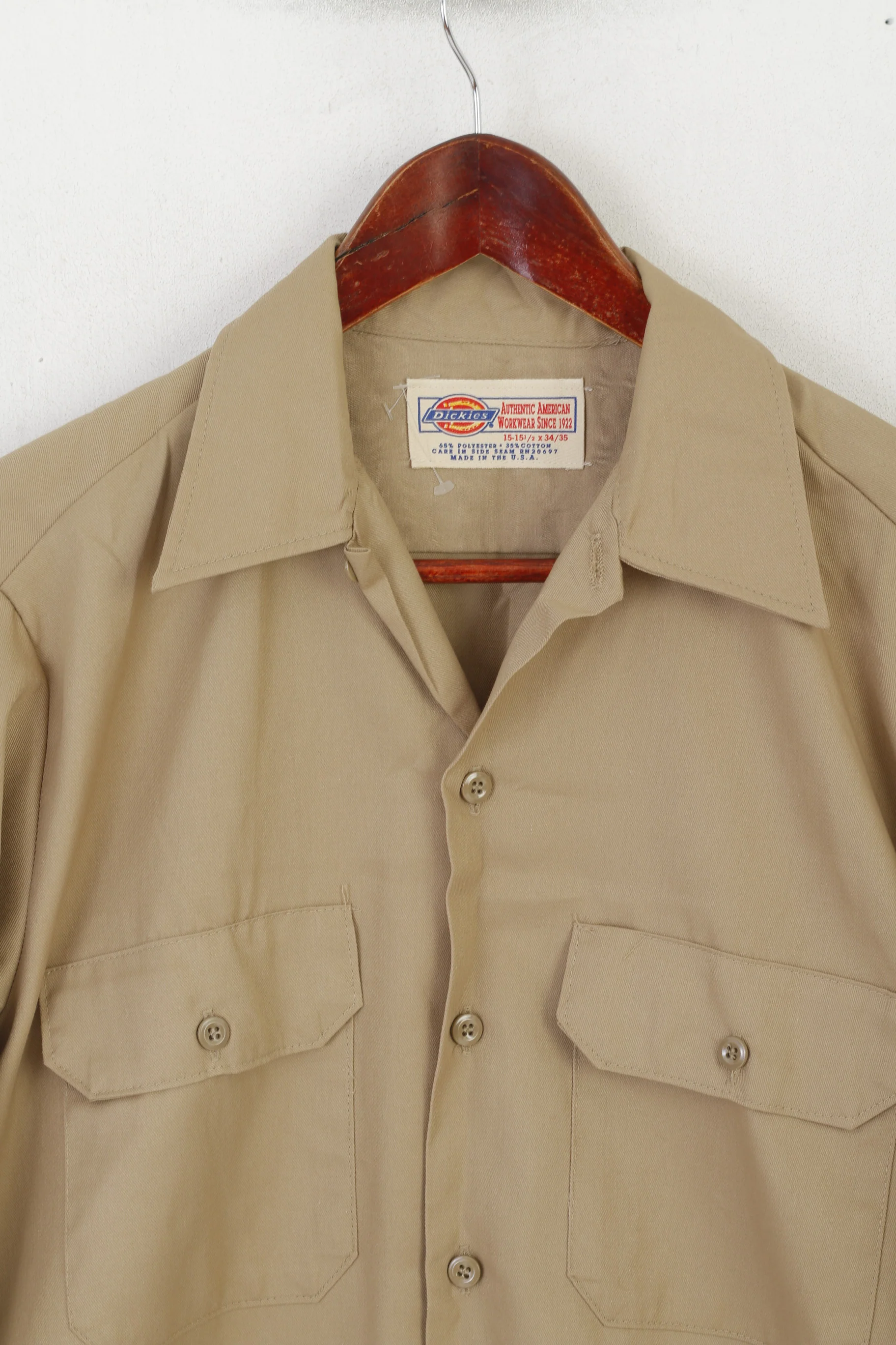 Dickies Men 34/35 M Casual Shirt Brown Cotton Workwear American Long Sleeve Top - Image 3