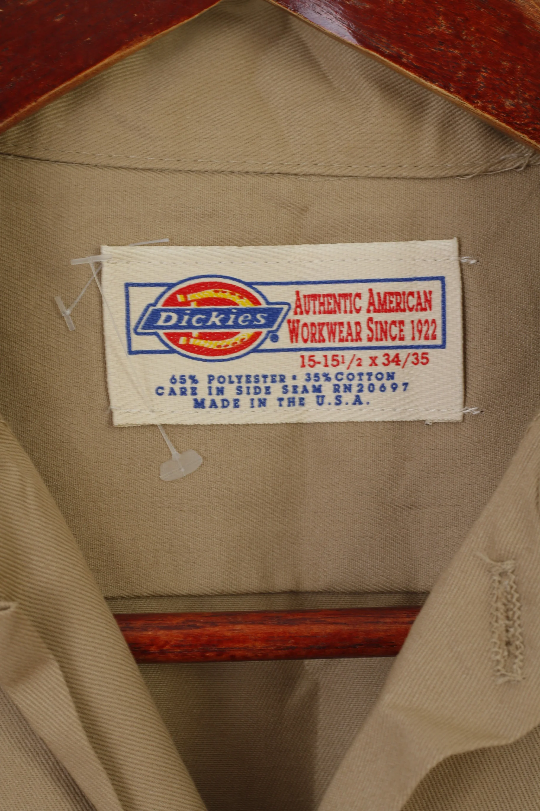 Dickies Men 34/35 M Casual Shirt Brown Cotton Workwear American Long Sleeve Top - Image 6