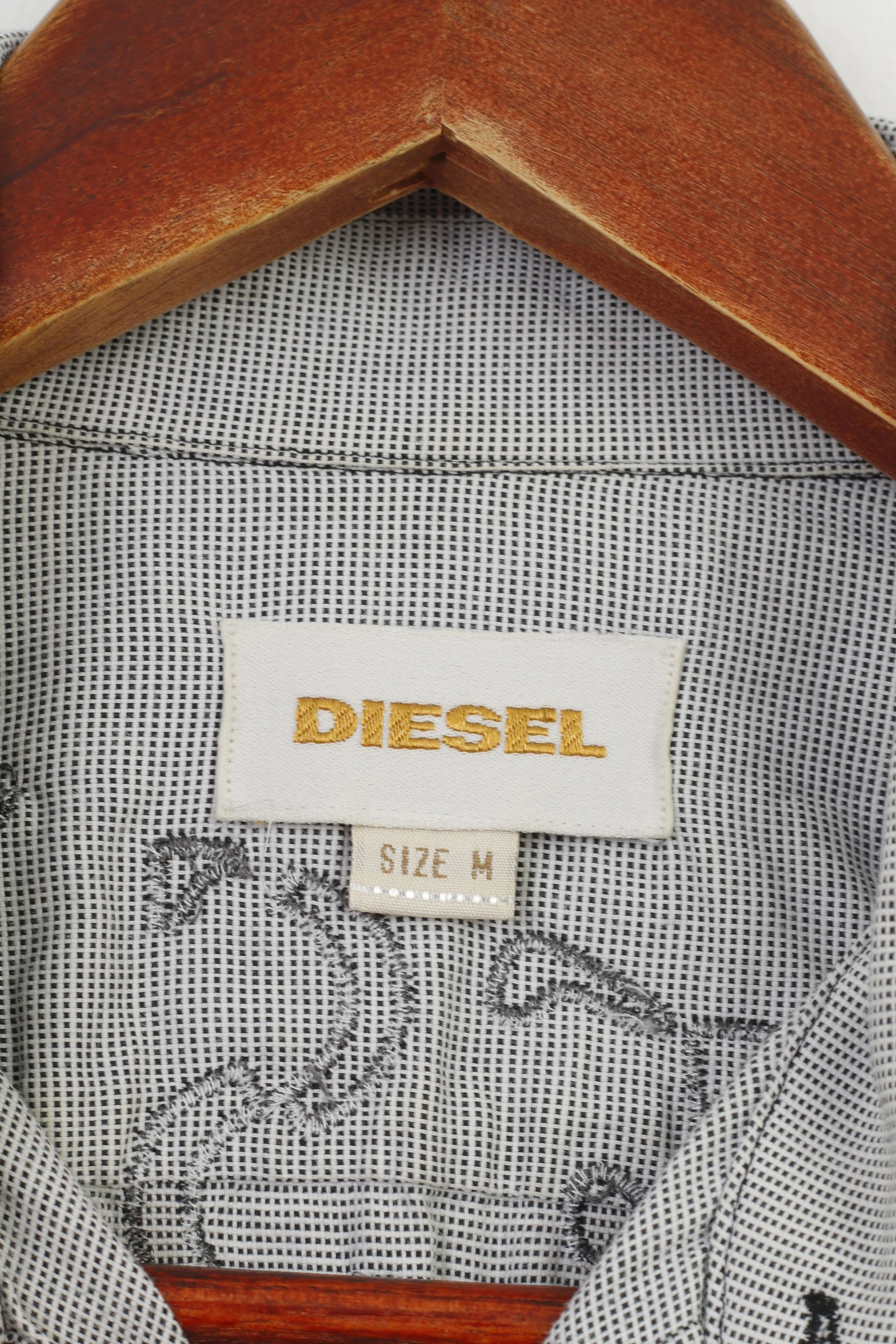 Diesel Men M Casual Shirt White Black Checkered Bottoms Short Sleeve Cotton Top - Image 6