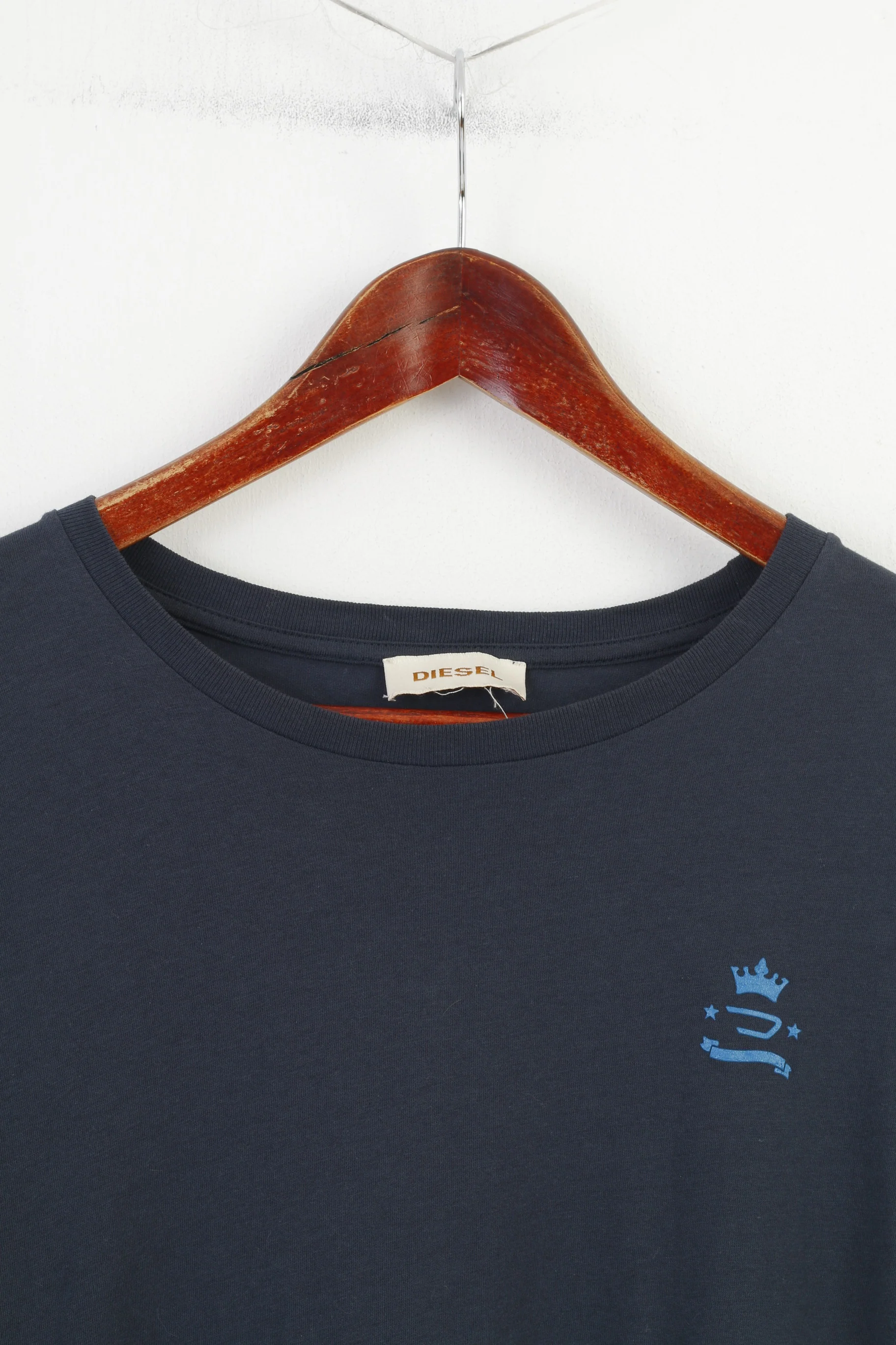 Diesel Men M T-Shirt Navy Cotton Crew Neck Stretch Vintage Logo Short Sleeve Top - Image 2