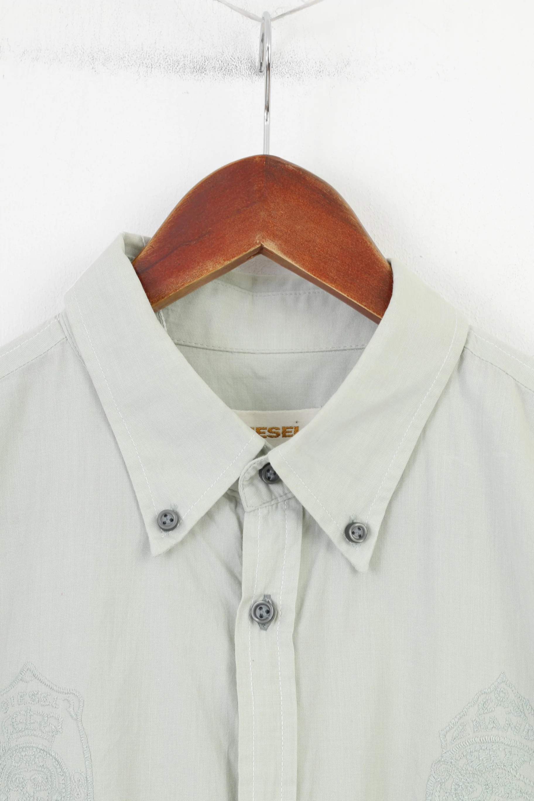 Diesel Men XXL Casual Shirt Short Sleeve Mint Embroidery Cotton Classic Top - Image 2