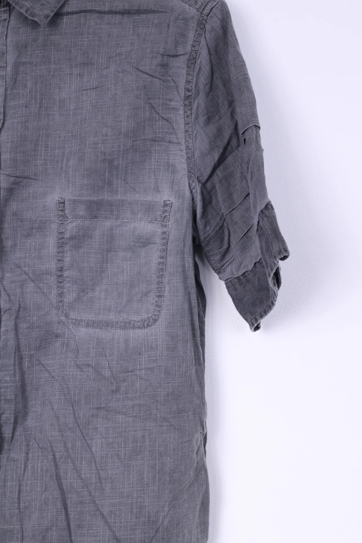 Diesel Mens M Casual Shirt Short Sleeve Grey Cotton Summer Top - Image 3