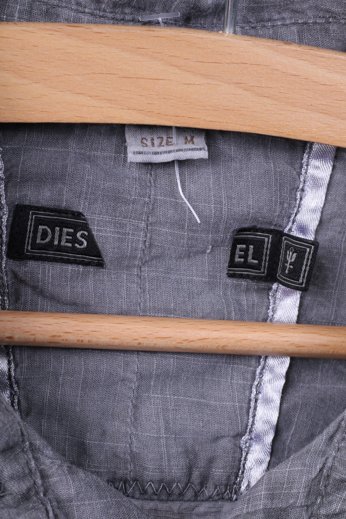 Diesel Mens M Casual Shirt Short Sleeve Grey Cotton Summer Top - Image 4