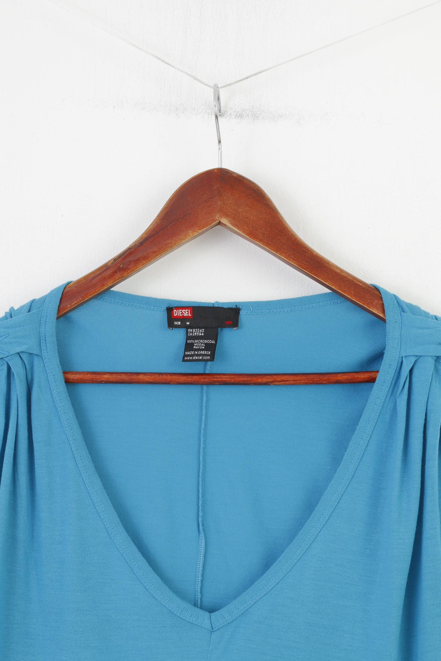 Diesel Woman M Shirt Sleeveless Blue Modal Stretch V Neck Top - Image 2