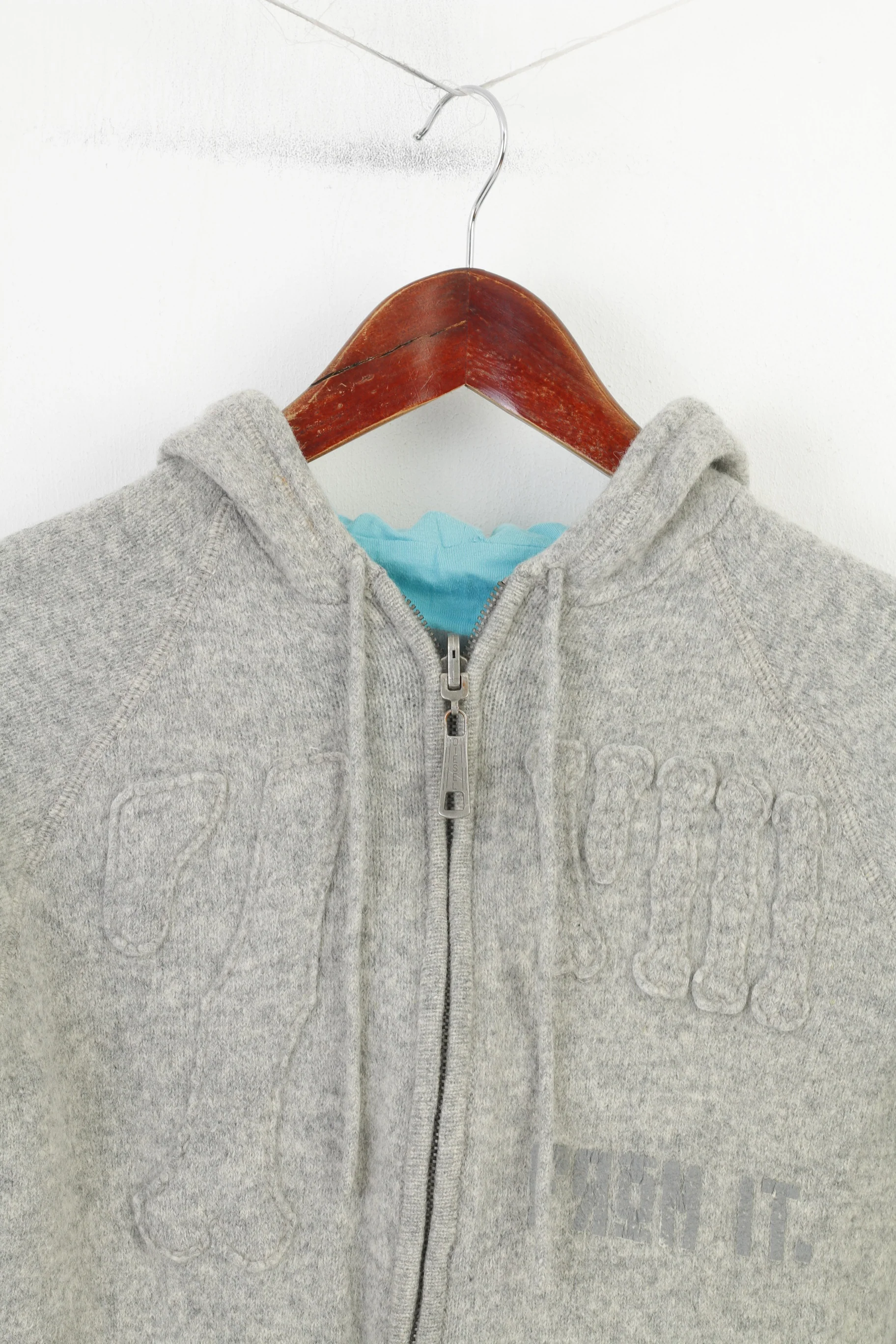 Diesel Women M S Sweatshirt Sweater Grey Wool Zip Up Hooded Jumper Vintage Top - Image 2