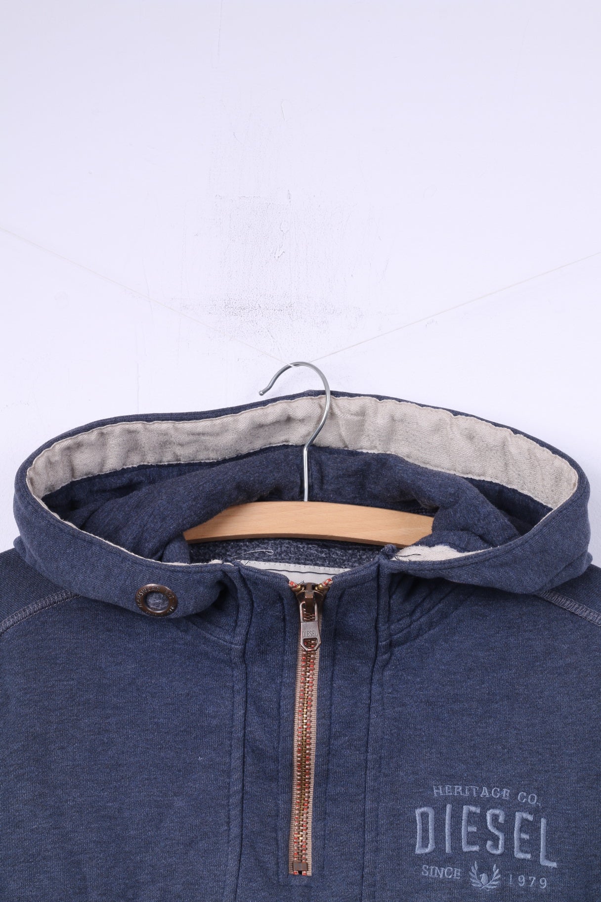 Diesel Mens S Sweatshirt Hooded Blue Sportswear Top Zip Neck - Image 2