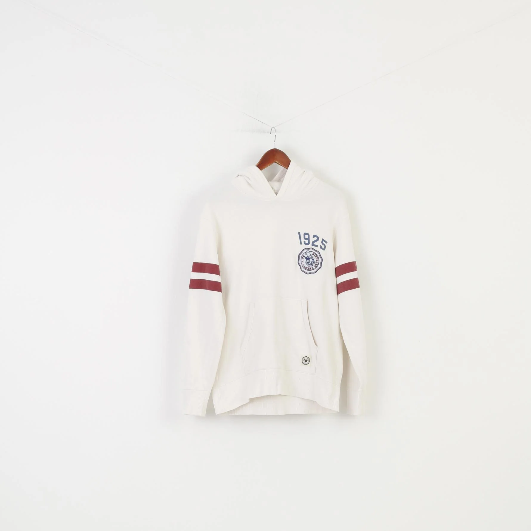 Disney Women L (M) Hoodie Cream Cotton Vintage Mickey Friends Hood Kangaroo 1925 Top