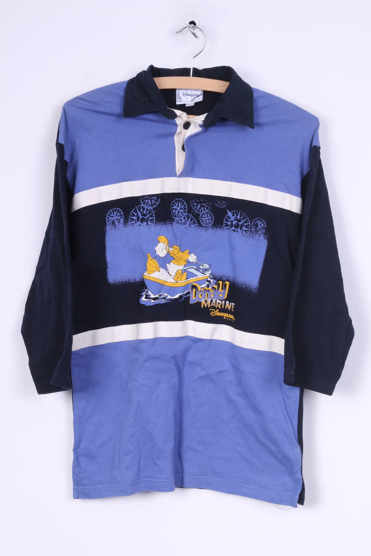 Disnyeland Paris Boys 10/12 Age Polo Shirt Long Sleeve Donald Marine Cotton Blue
