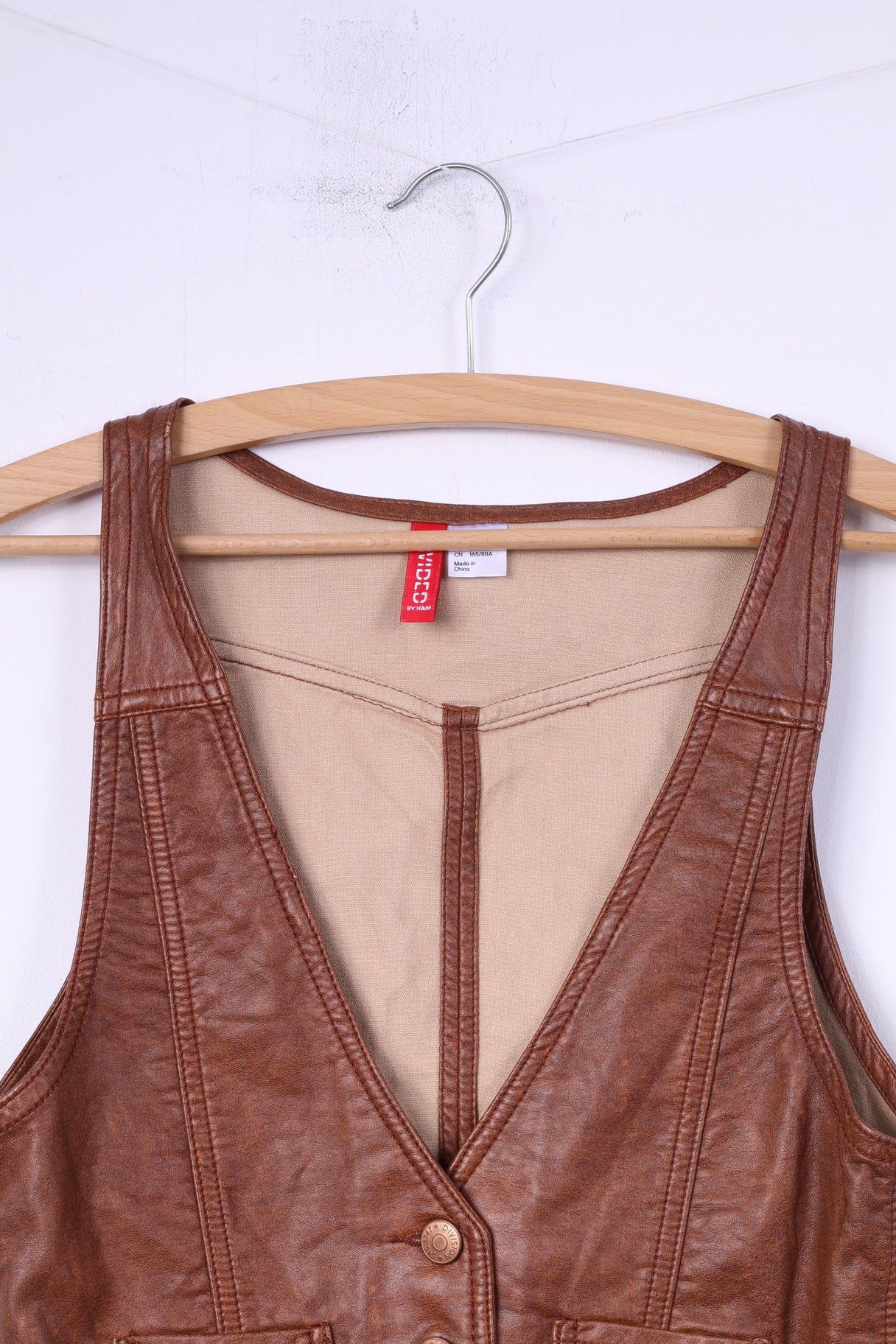 Divided by H&M Womens 36 S Vest Brown Imitation Leather Single Breasted - Image 2