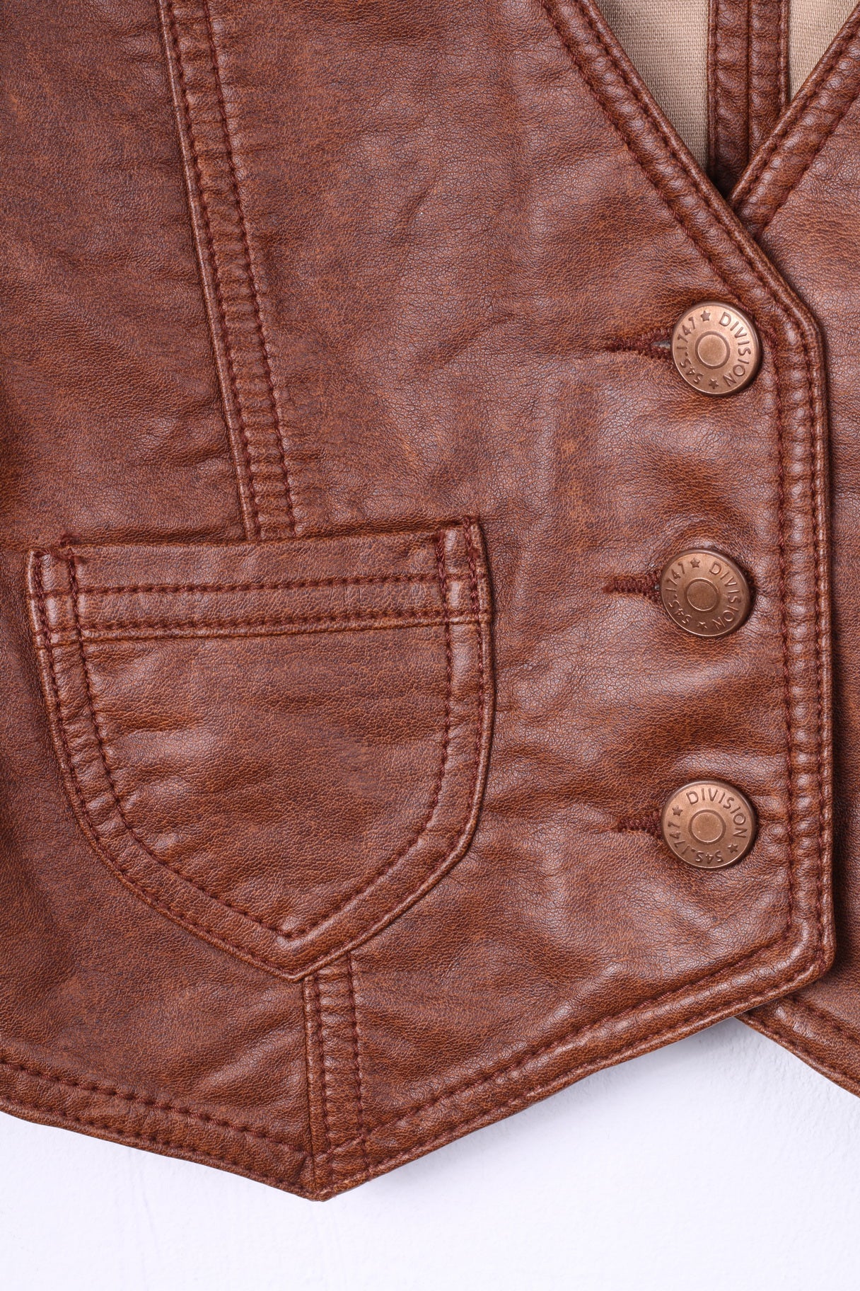 Divided by H&M Womens 36 S Vest Brown Imitation Leather Single Breasted - Image 3