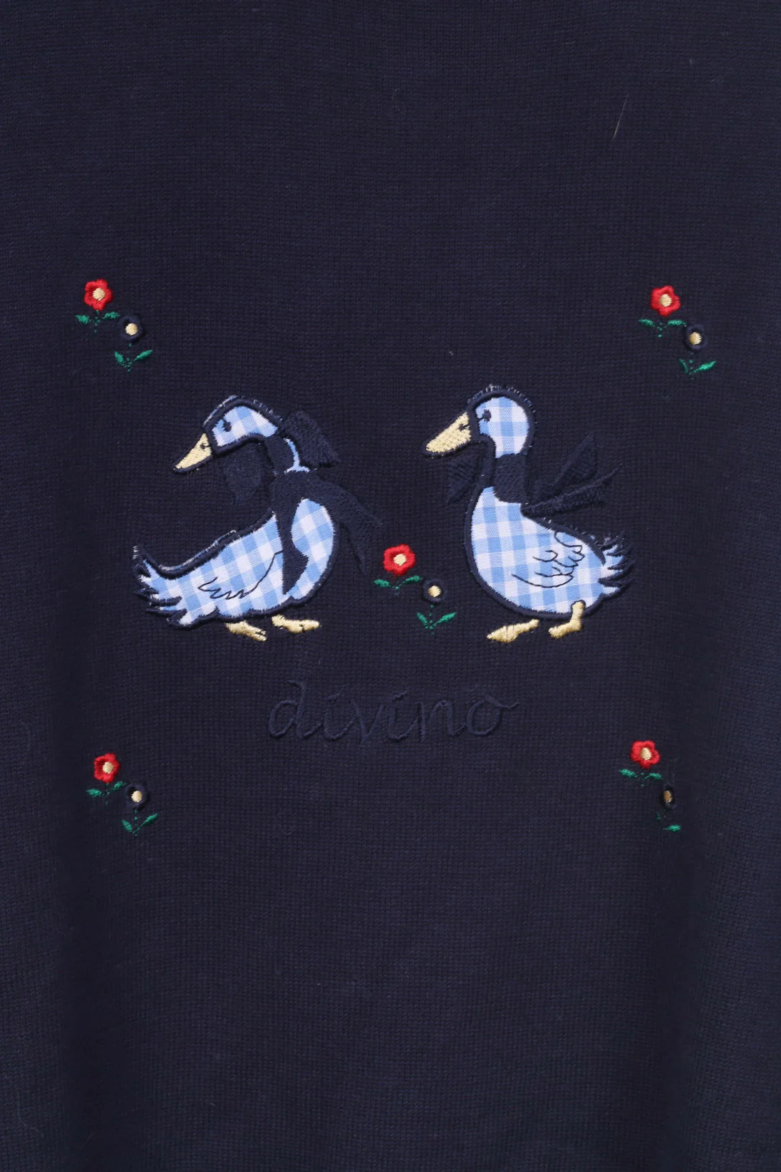 Divino Womens M Long Jumper Sweater Crew Neck Blue Two Duck Navy Cotton Retro Vintage - Image 3