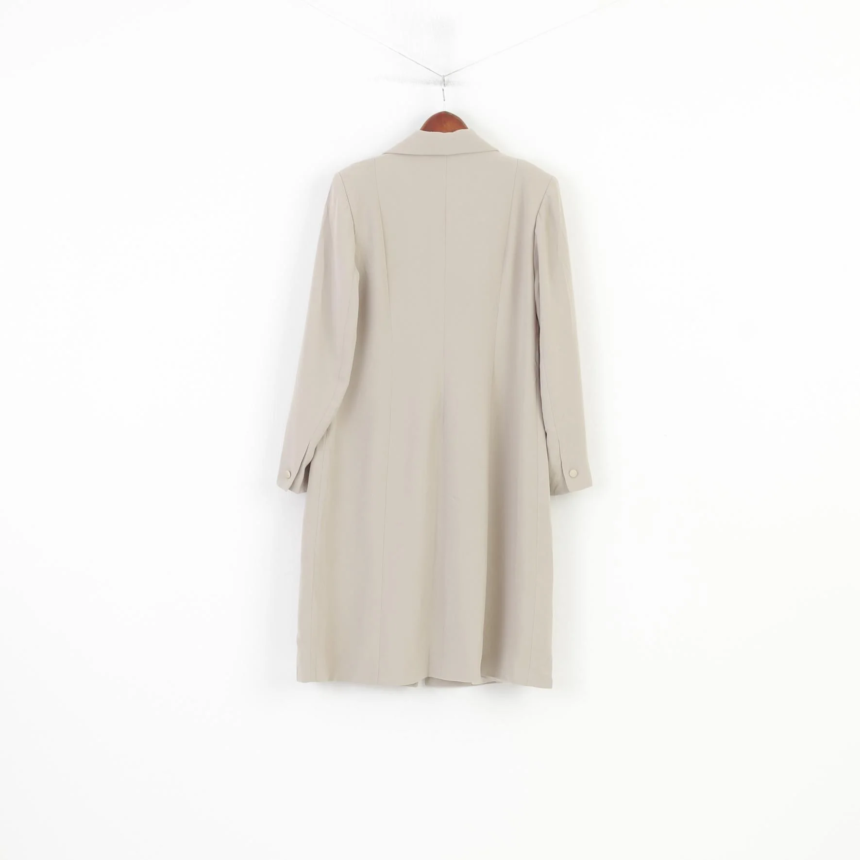 Doganer Women 44 L Coat Single Breasted Beige Shoulder Pads Embroidered Flowers Bottoms Collar Vintage Jacket - Image 6