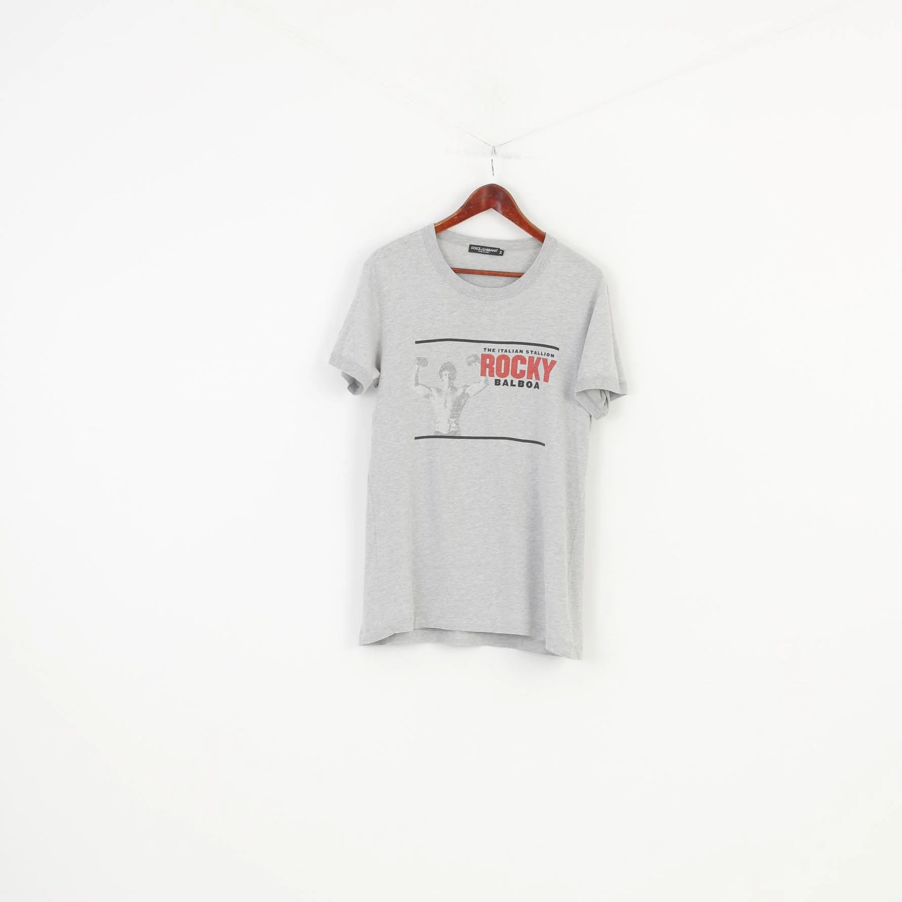 Dolce&Gabbana Men 54 M Shirt Grey Cotton Vintage RockyShort Sleeve Sport Top