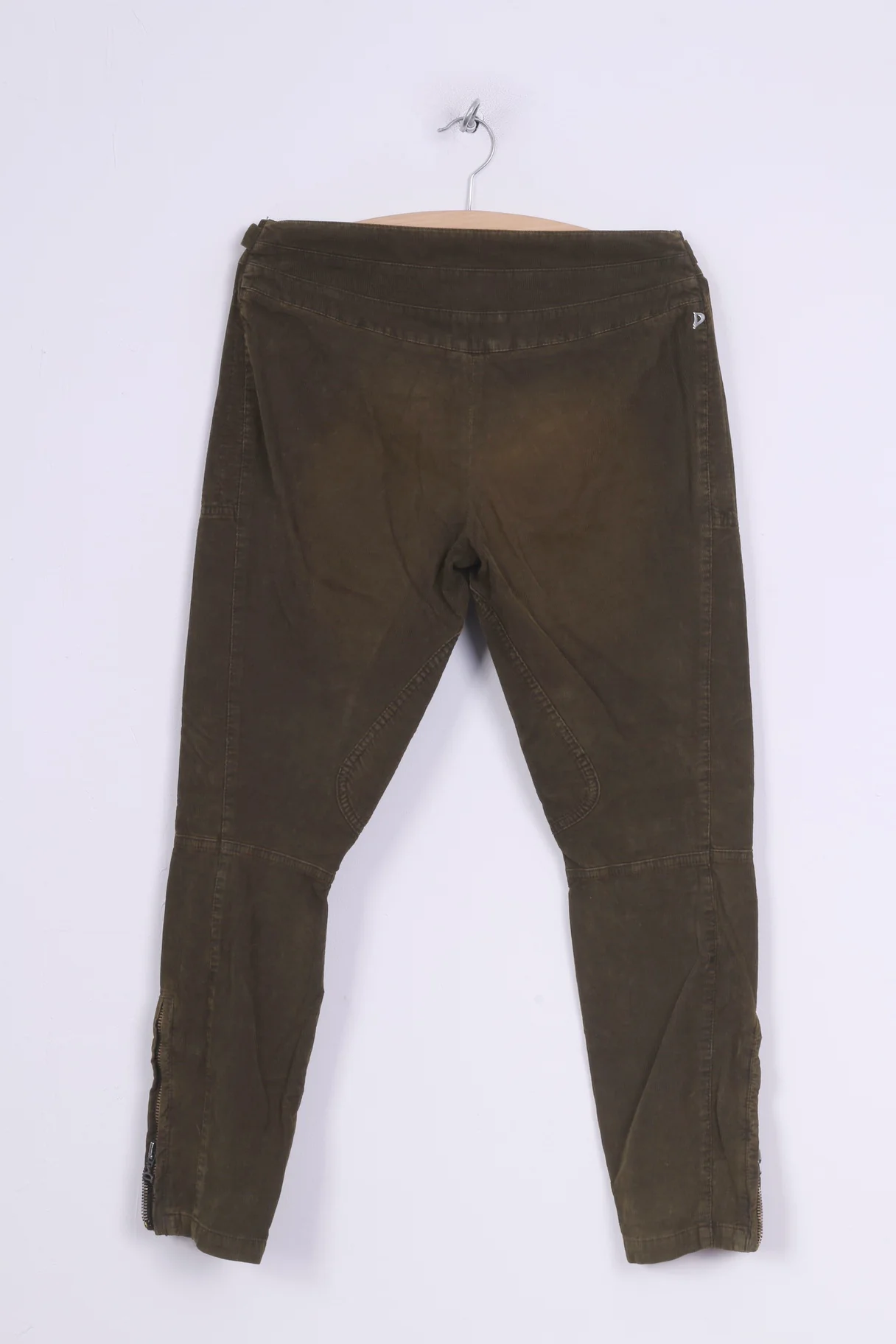 Dondup Women 28 Trousers Green Corduroy Cotton D006K Italy Knee Patches - Image 6