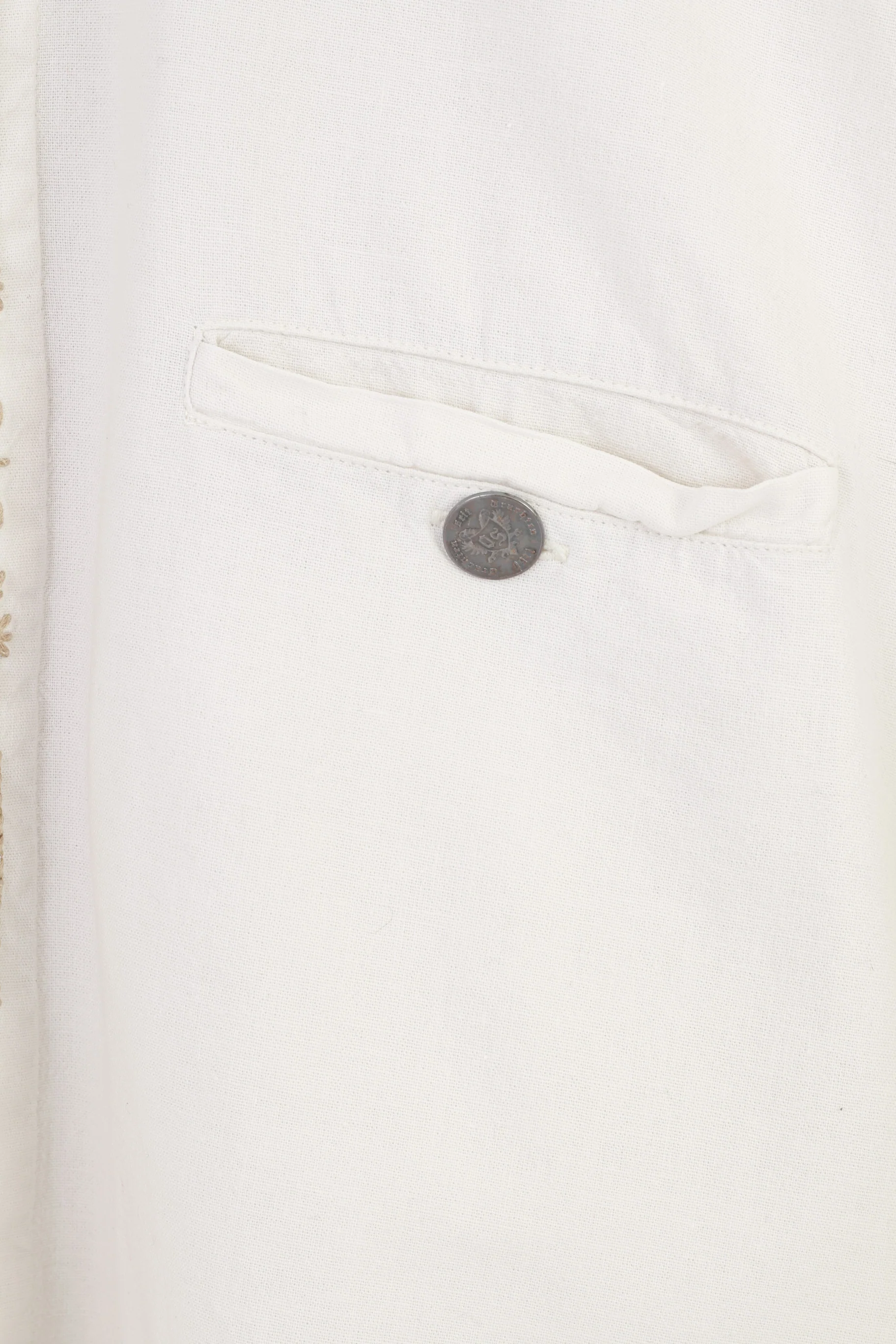 Drachten Men XL Casual Shirt White Short Sleeve Embroidery Cotton Vintage Top - Image 4