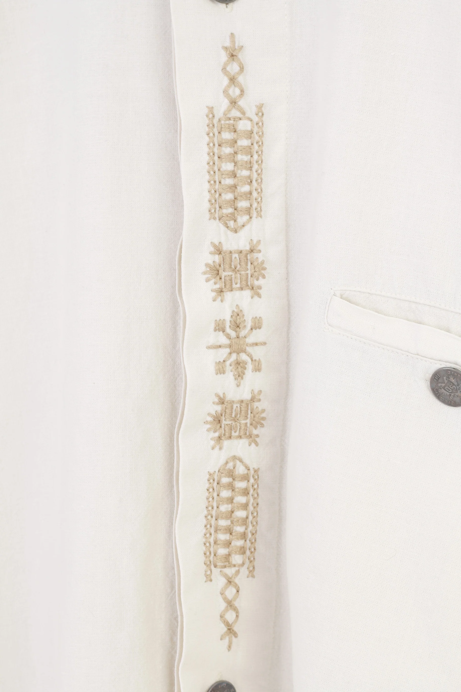 Drachten Men XL Casual Shirt White Short Sleeve Embroidery Cotton Vintage Top - Image 5