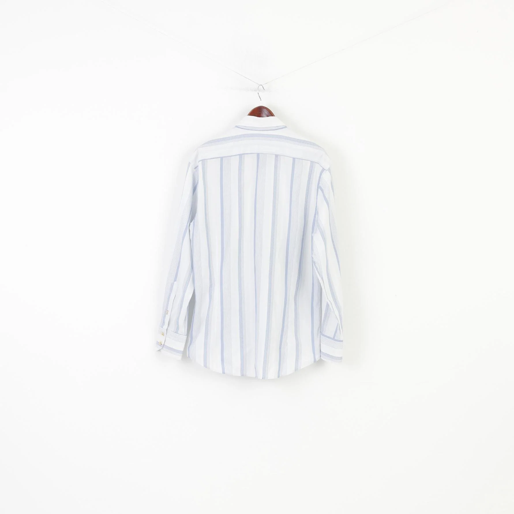 Duck And Cover Men L Casual Shirt Striped Blue Long Sleeve Collar Cotton Top - Image 8