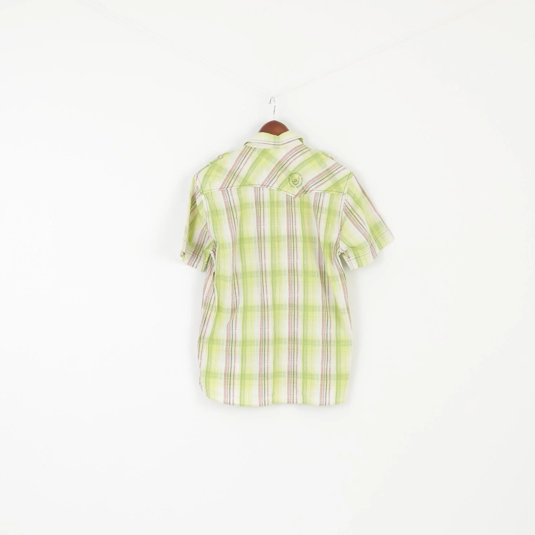 Duck and Cover Men XL (M) Casual Shirt Green Check Cotton Pockets Short Sleeve Top - Image 5