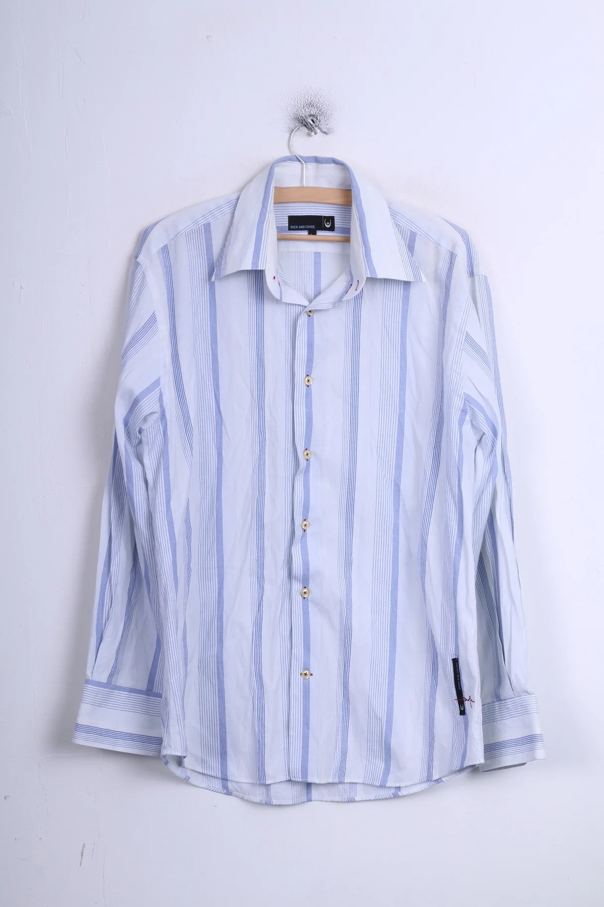 Duck and Cover Mens L Casual Shirt Point Collar Striped White Cotton