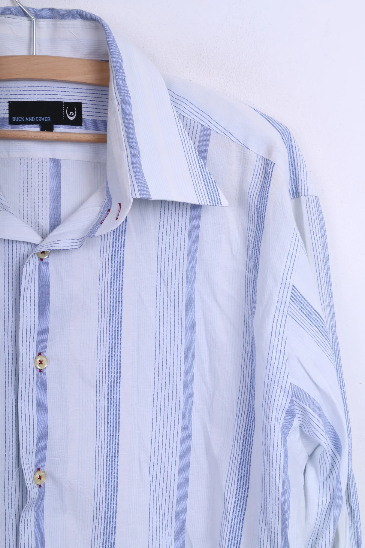 Duck and Cover Mens L Casual Shirt Point Collar Striped White Cotton - Image 3