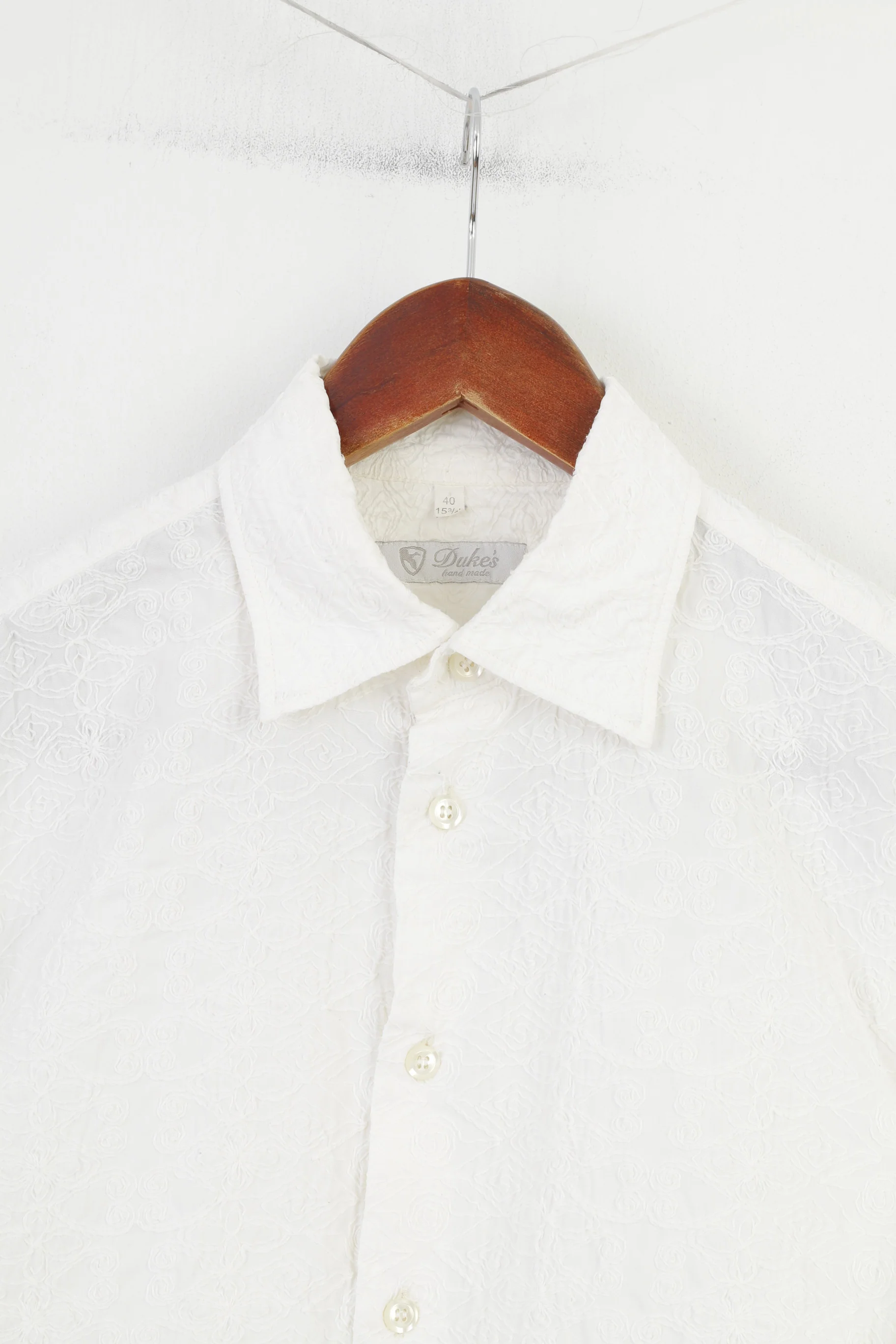 Duke's Men 40 S Casual Shirt Ecru Cotton Hand Made Long Sleeve Floral Print Vintage Top - Image 2