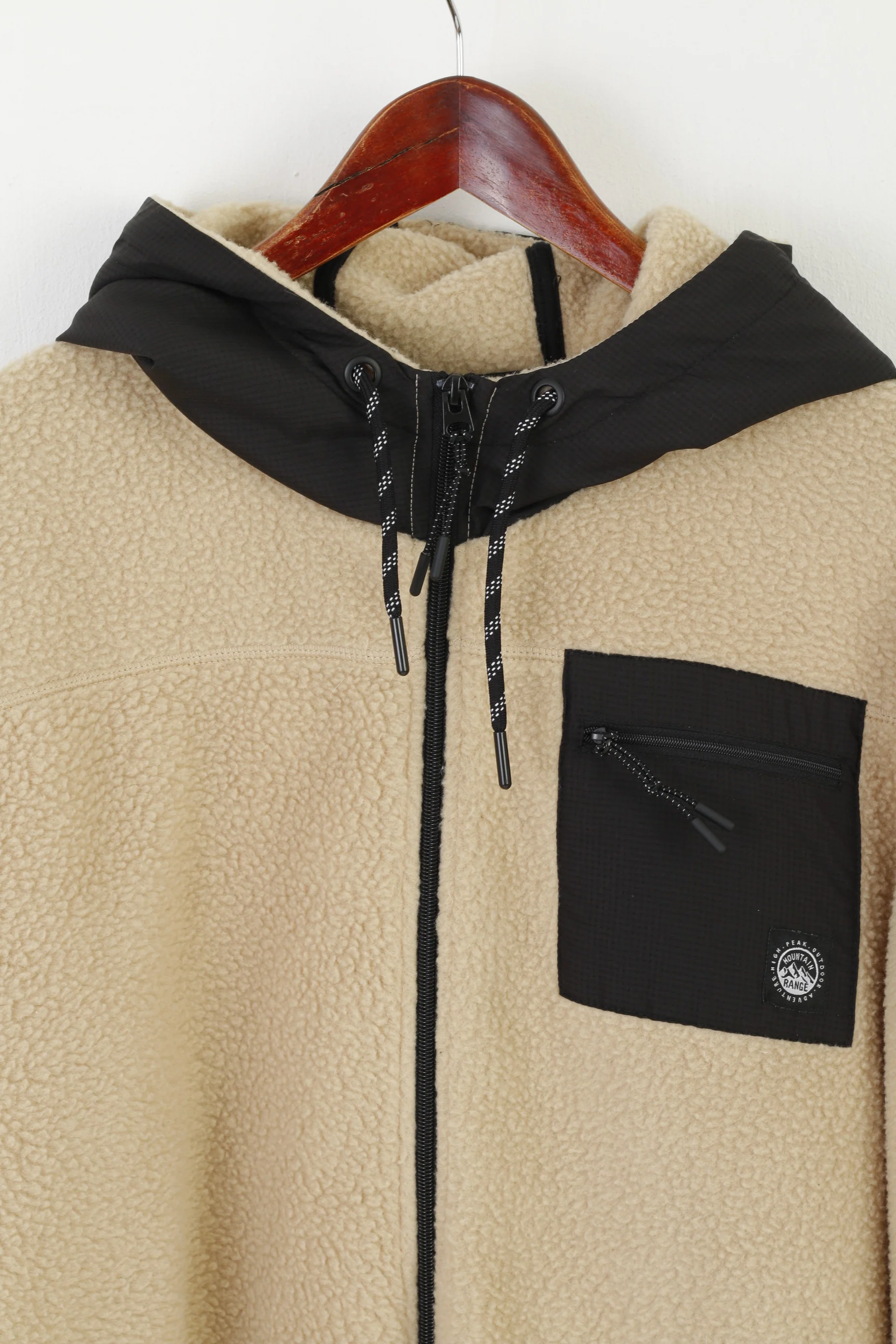 EASY Men XXL Fleece Top Beige Mountain Range Outdoor Full Zipper Hooded Sweatshirt - Image 2
