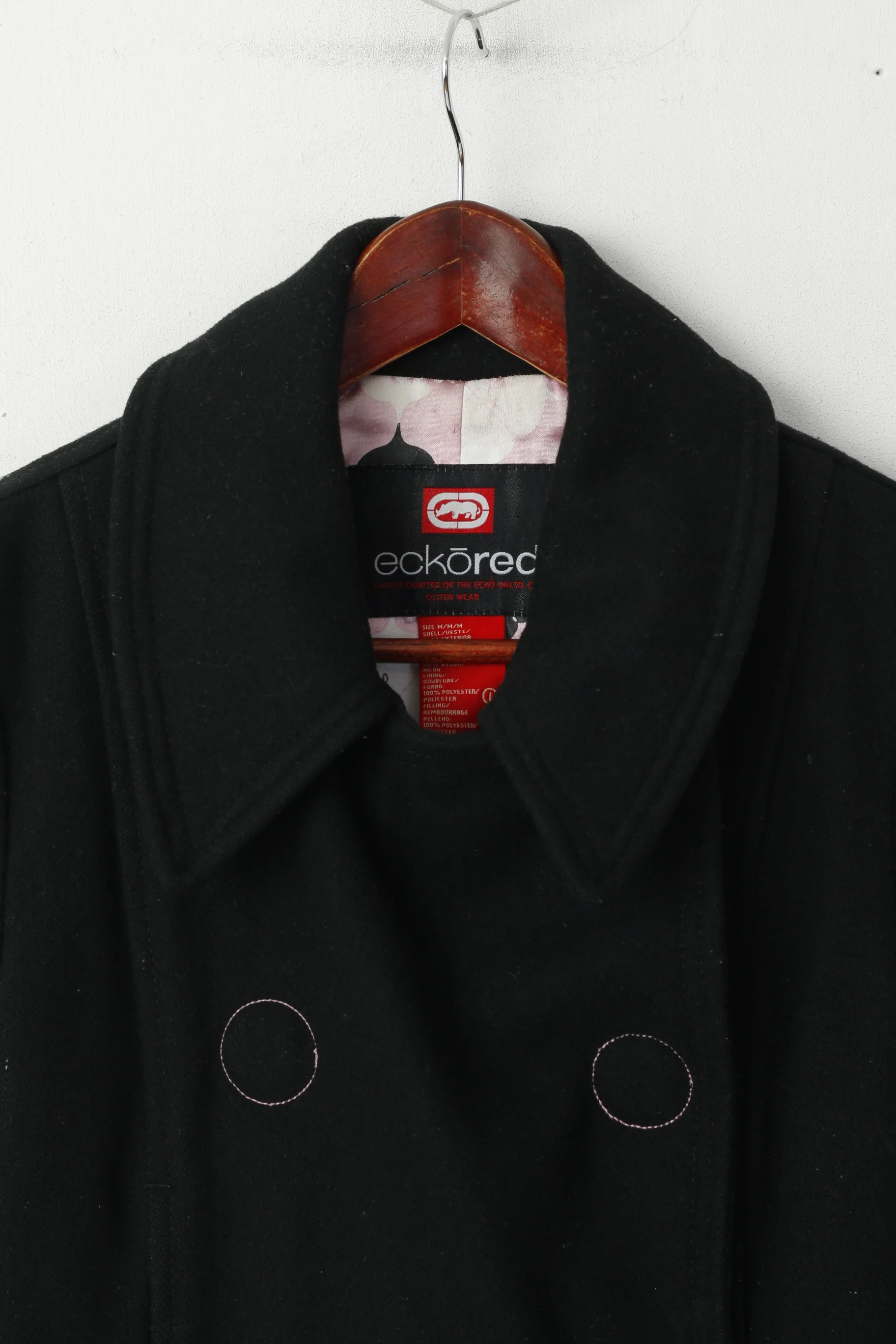 Ecko Red Women M Jacket Black Wool Nylon Blend Cropped Snaps Casual Top - Image 2