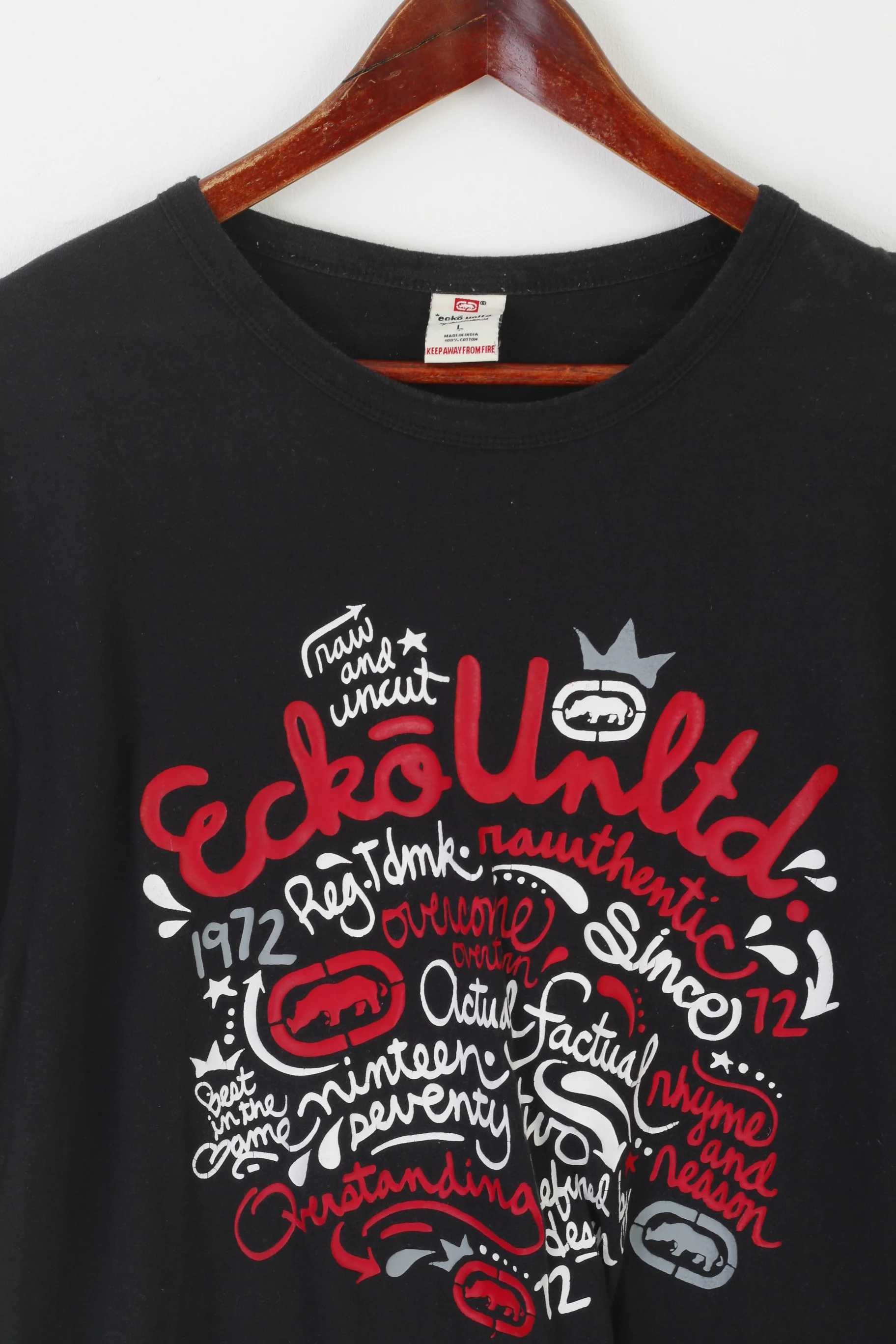 Ecko Unltd. Men L Shirt Black Cotton Urban Clothing Graphic Crew Neck Top - Image 2